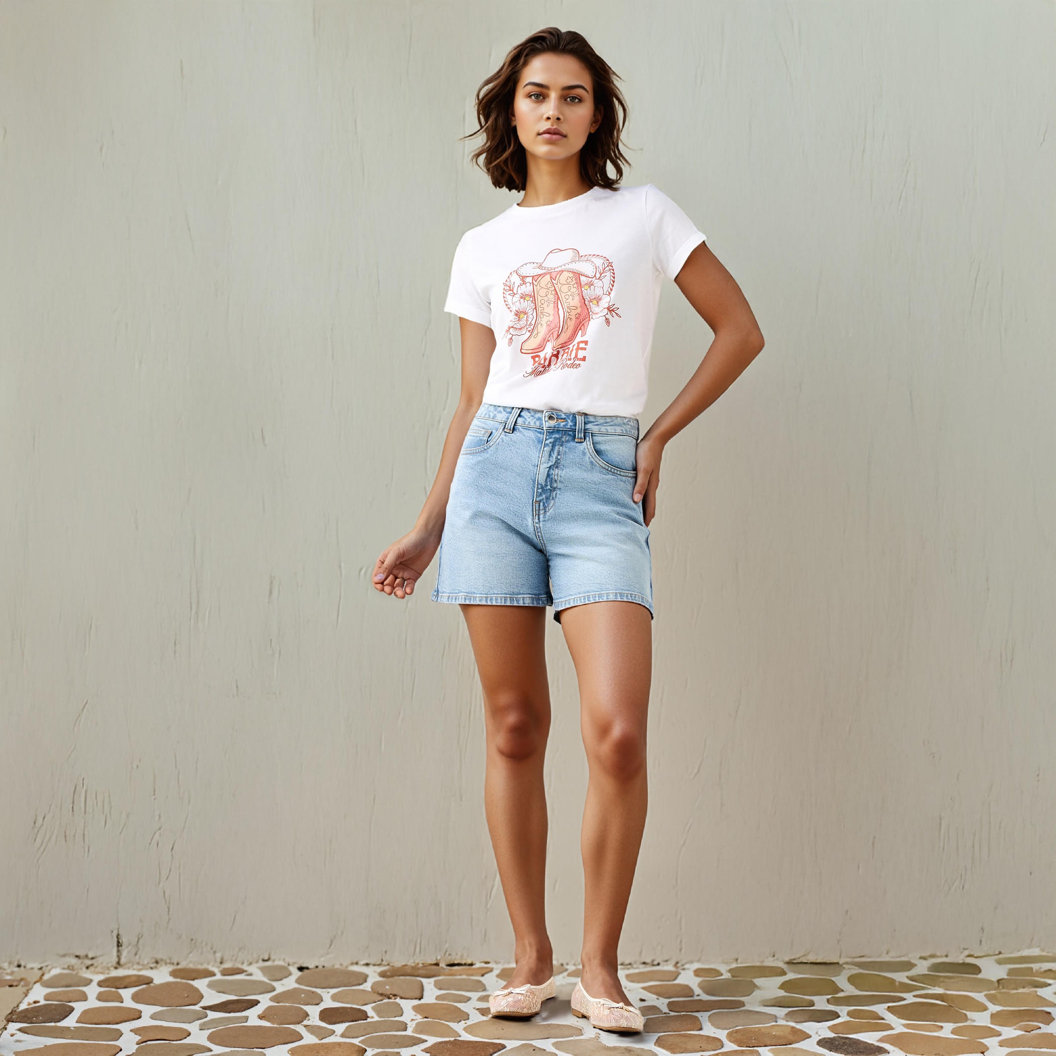 Barbie Print Cropped Crew Neck T-shirt-women-clothing-tshirts-image-2