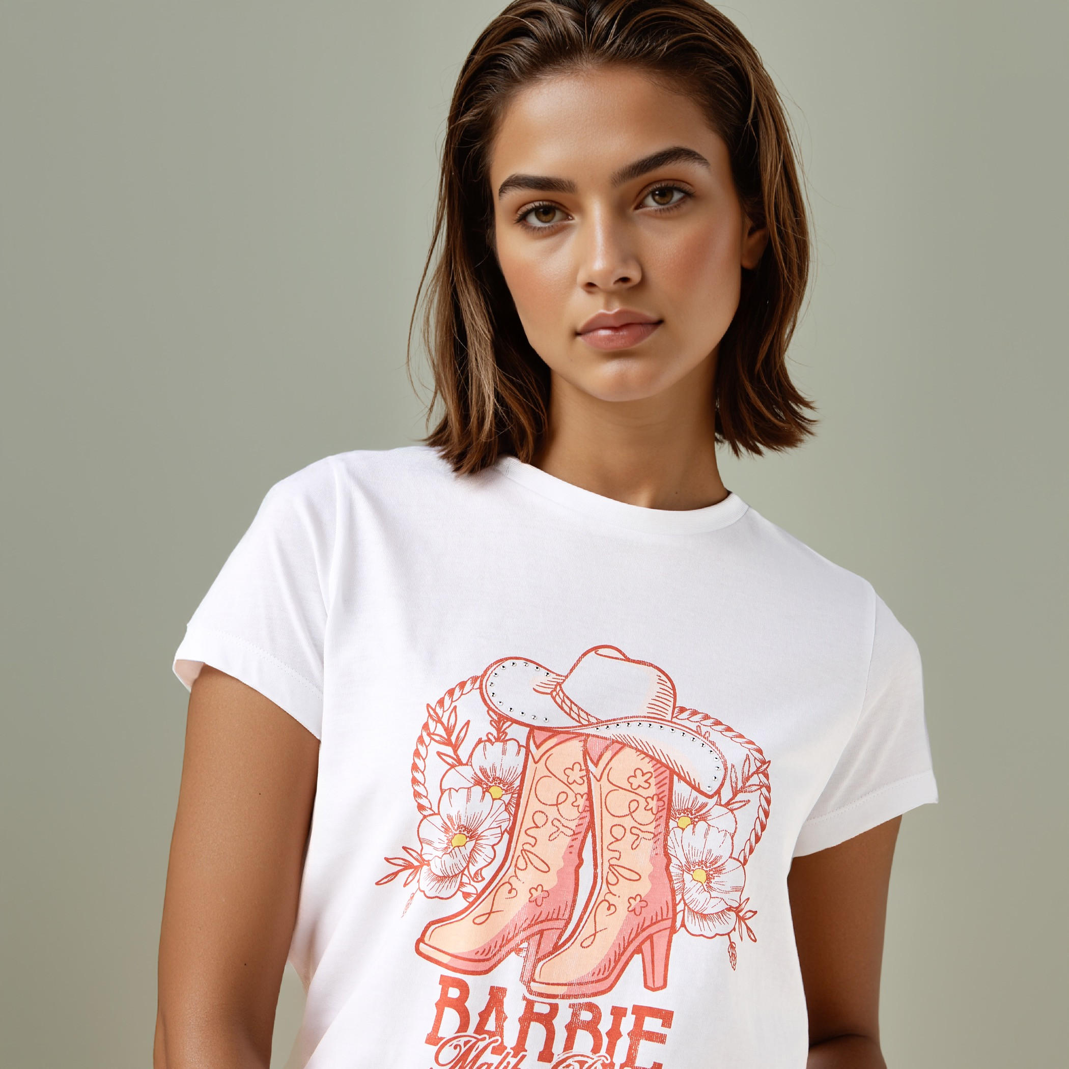 Barbie Print Cropped Crew Neck T-shirt-women-clothing-tshirts-image-4