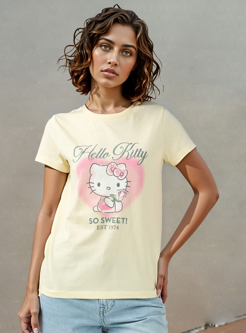 Hello Kitty Print Crew Neck T-shirt-women-clothing-tshirts-image-1