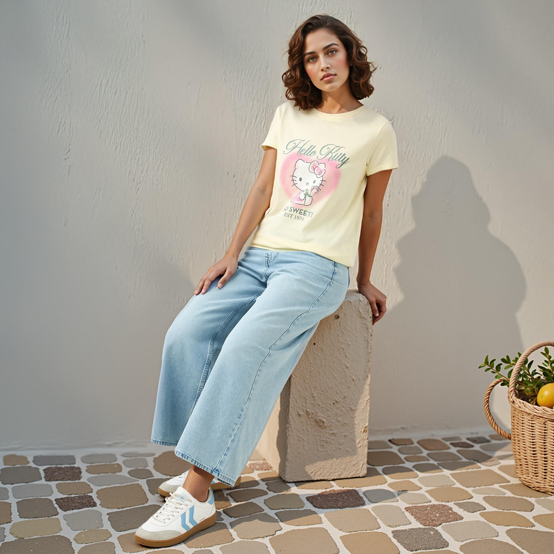 Hello Kitty Print Crew Neck T-shirt-women-clothing-tshirts-image-2