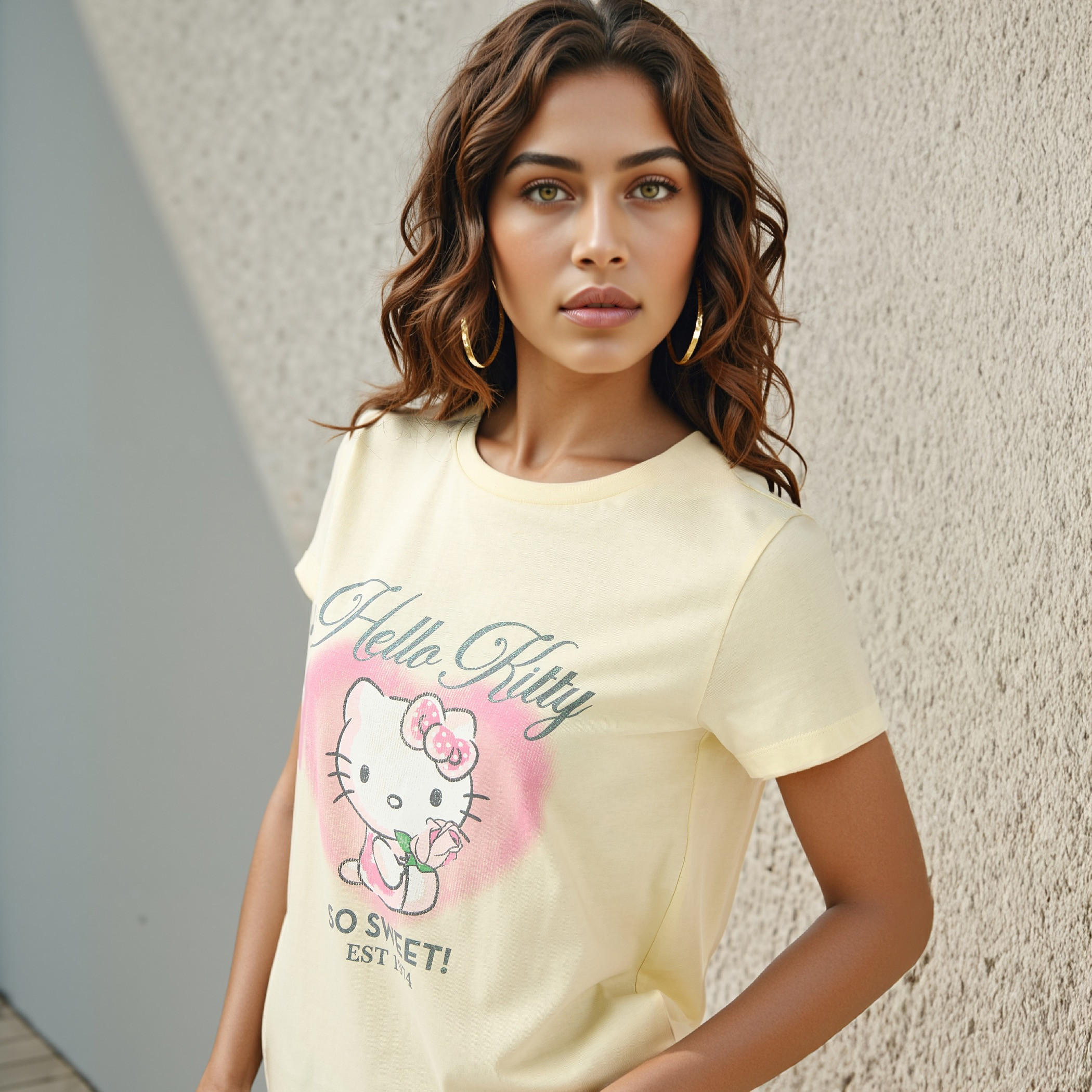 Hello Kitty Print Crew Neck T-shirt-women-clothing-tshirts-image-4