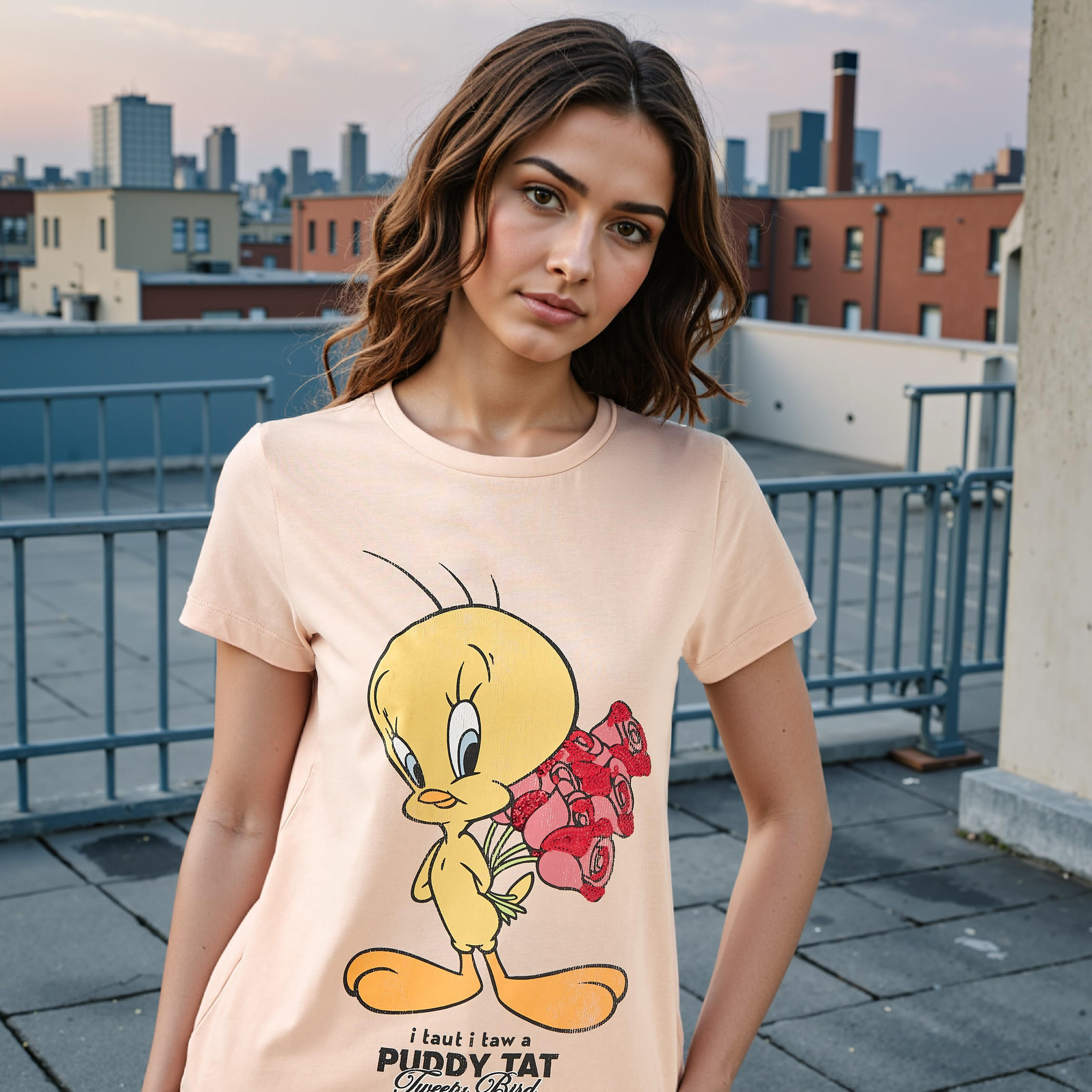 Tweety Print T-shirt with Crew Neck-women-clothing-tshirts-image-4