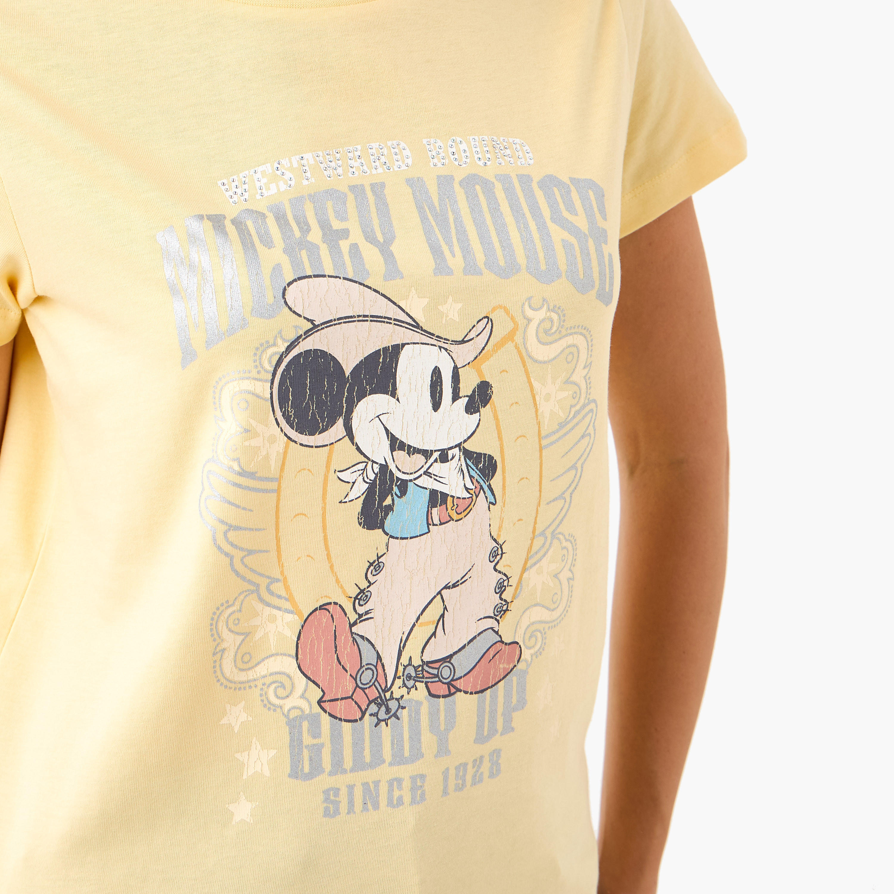 Mickey Mouse Print Crew Neck T-shirt-women-clothing-tshirts-image-4