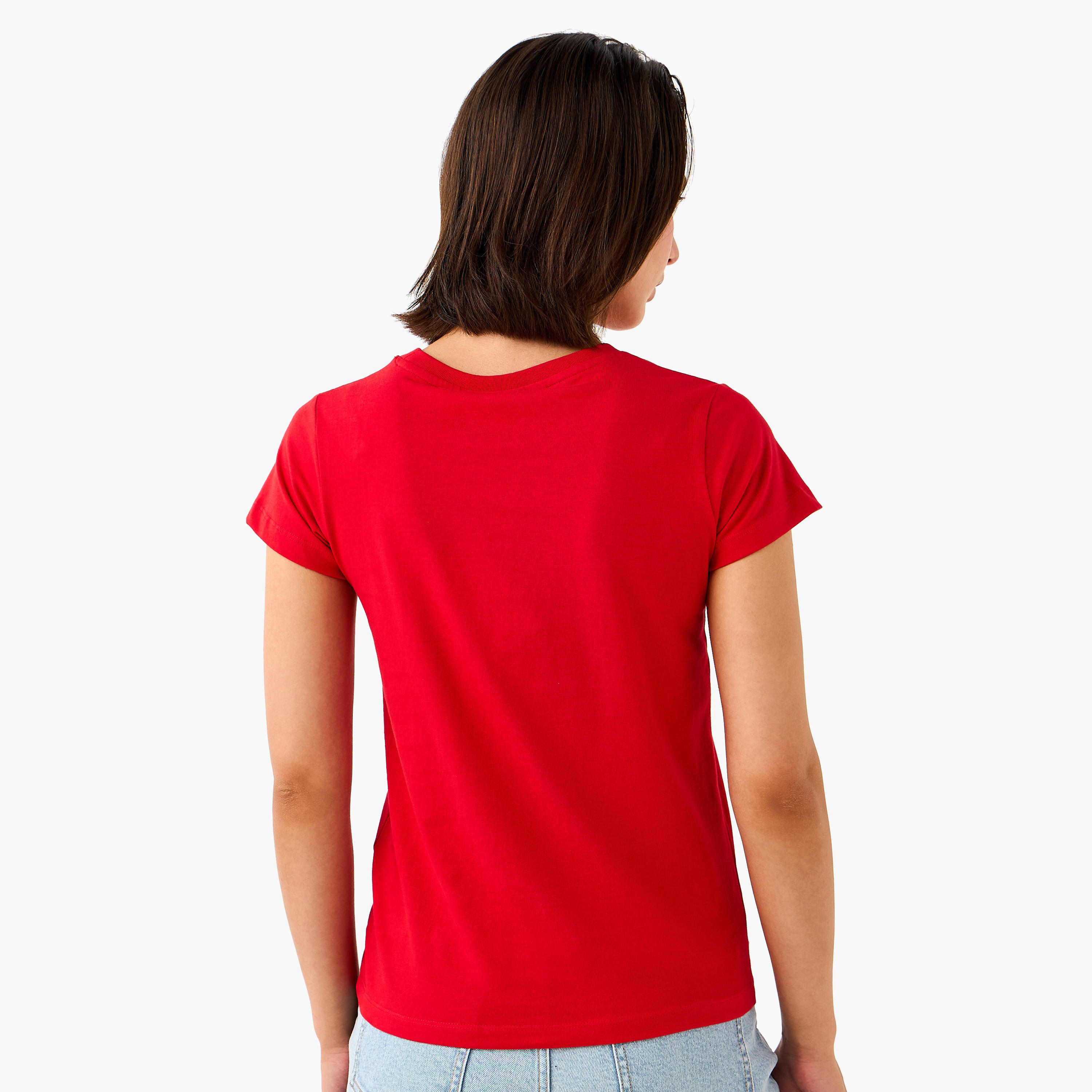 Peanuts Snoopy Print Crew Neck T-shirt with Short Sleeves-women-clothing-tshirts-image-3