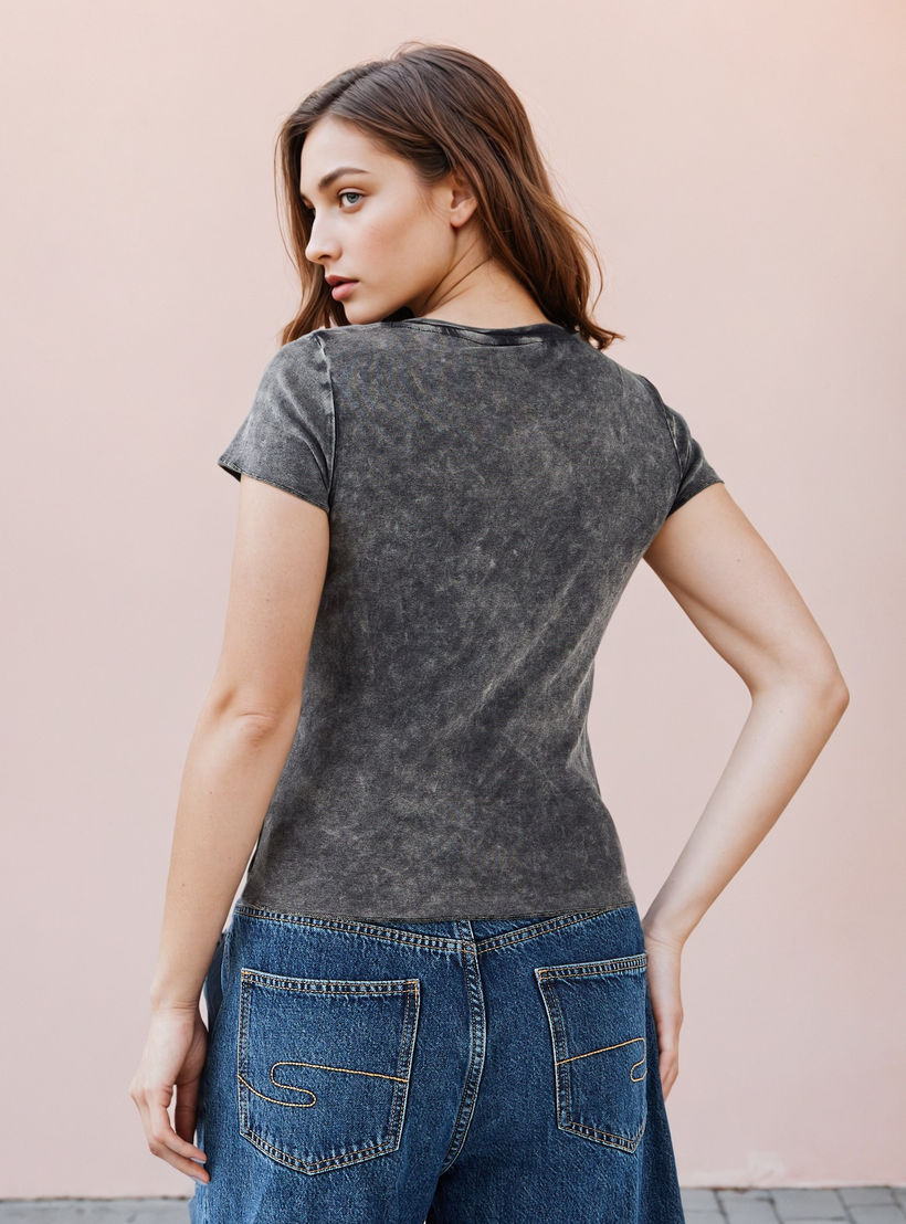 Metallica Acid Wash Print T-shirt with Round Neck-women-clothing-tshirts-image-3
