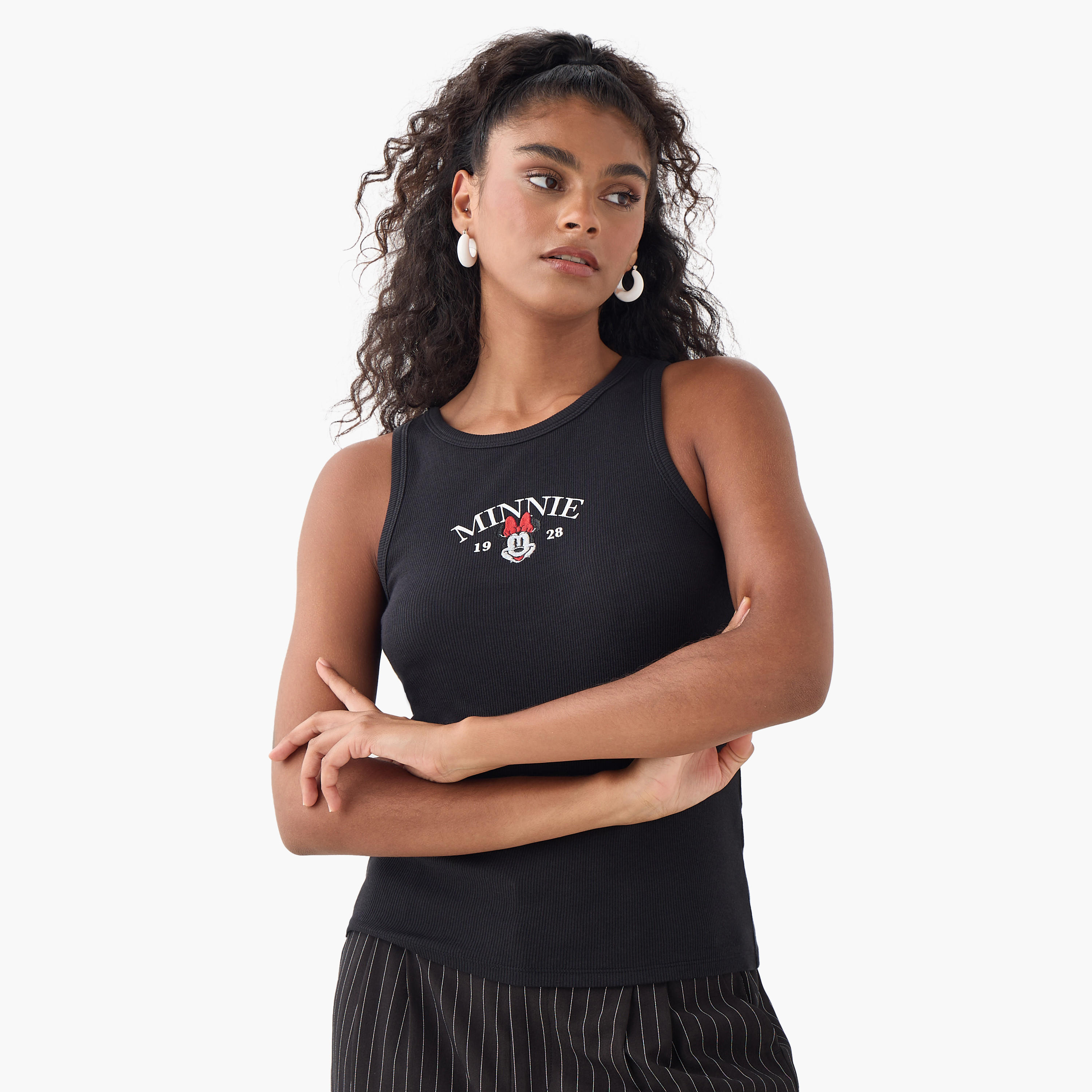 Minnie Mouse Embroidered Ribbed Tank Top-women-clothing-tshirts-image-1