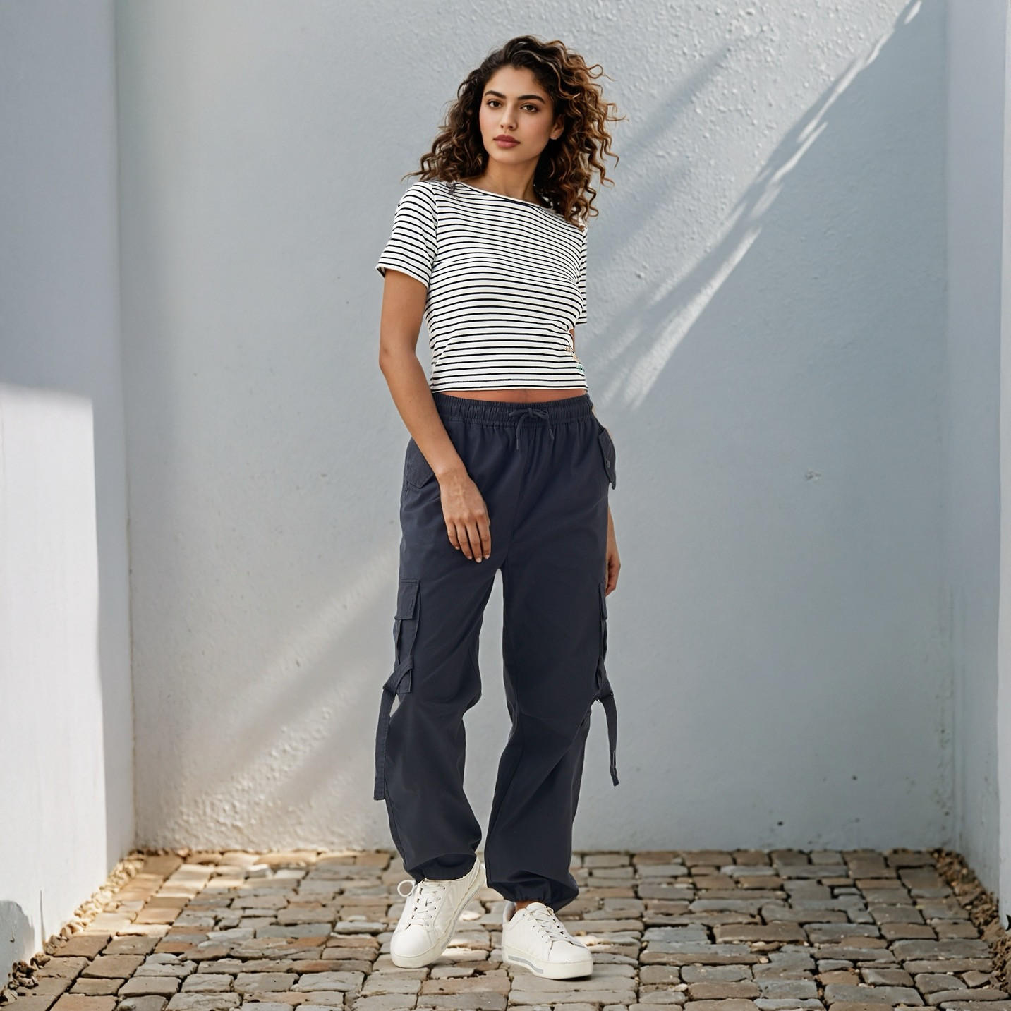 Lion King Embroidered Striped Crop T-shirt-women-clothing-tshirts-image-2