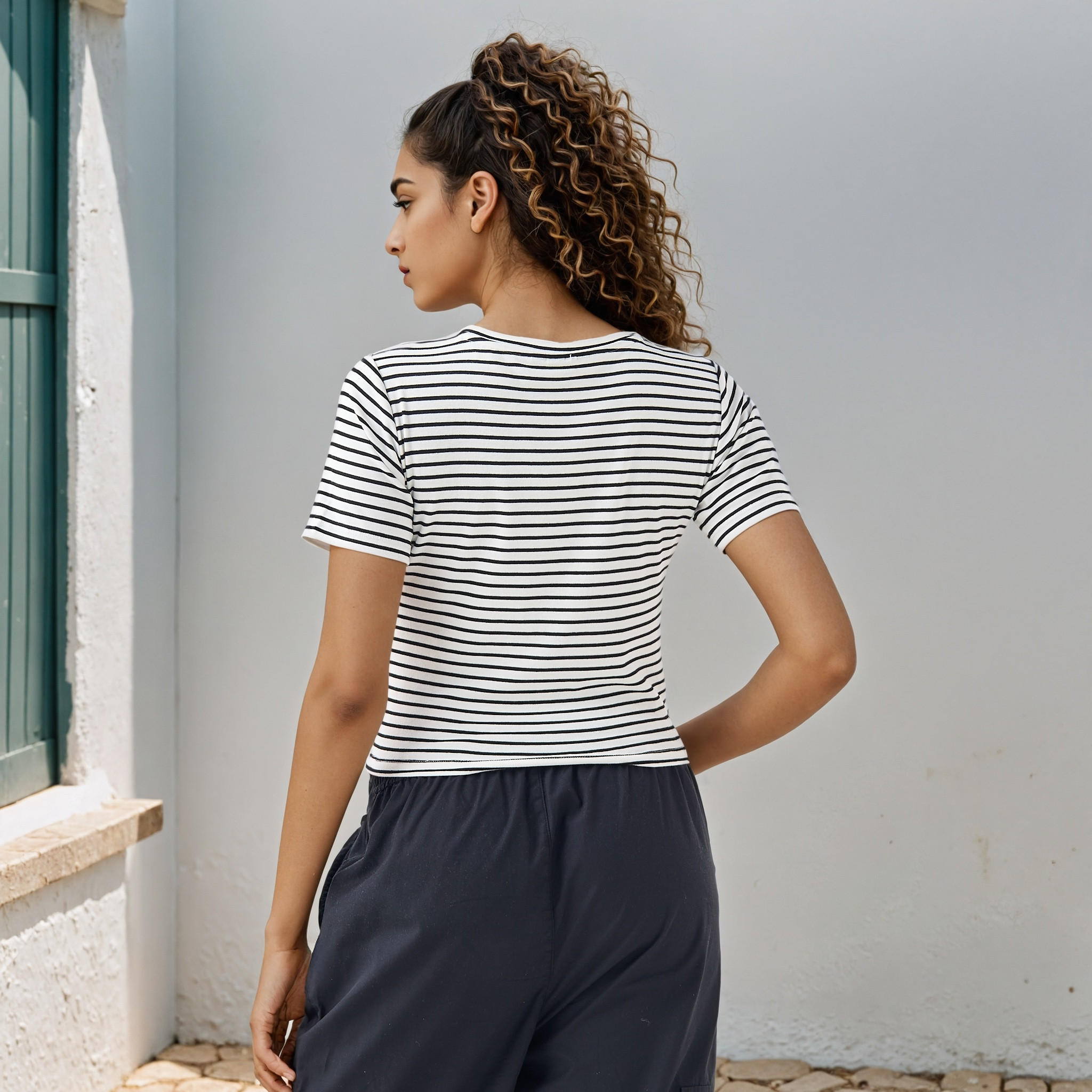 Lion King Embroidered Striped Crop T-shirt-women-clothing-tshirts-image-3