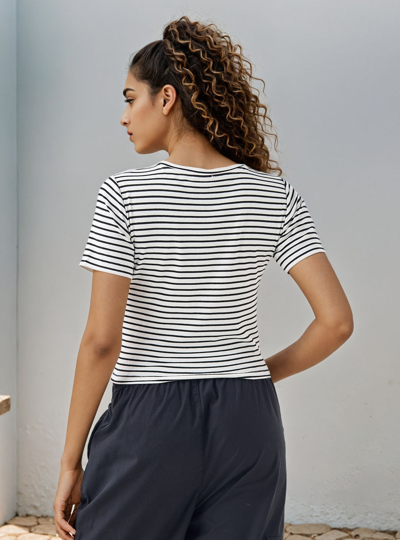 Lion King Embroidered Striped Crop T-shirt-women-clothing-tshirts-image-3