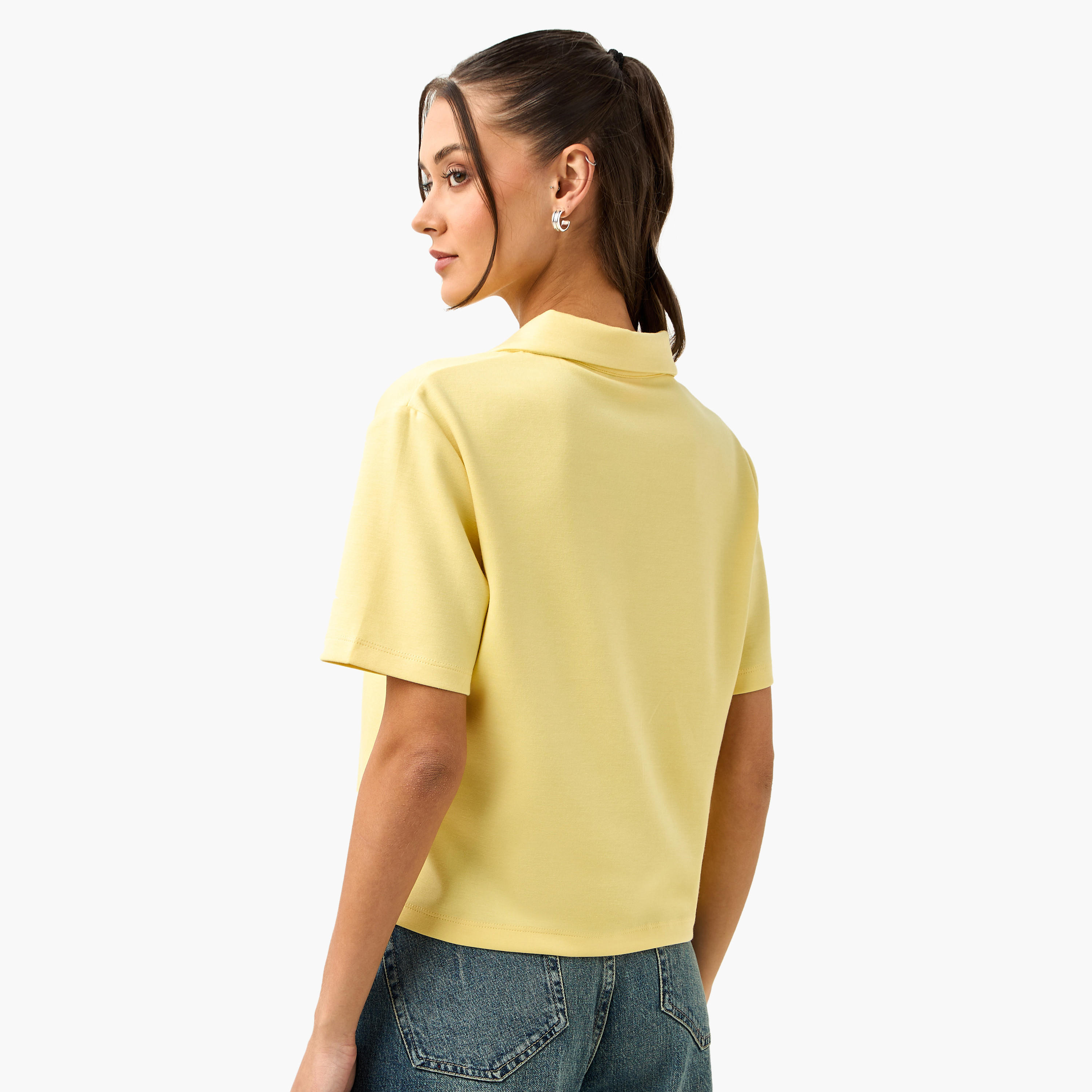 Garfield Print Cropped Polo T-shirt-women-clothing-tshirts-image-3