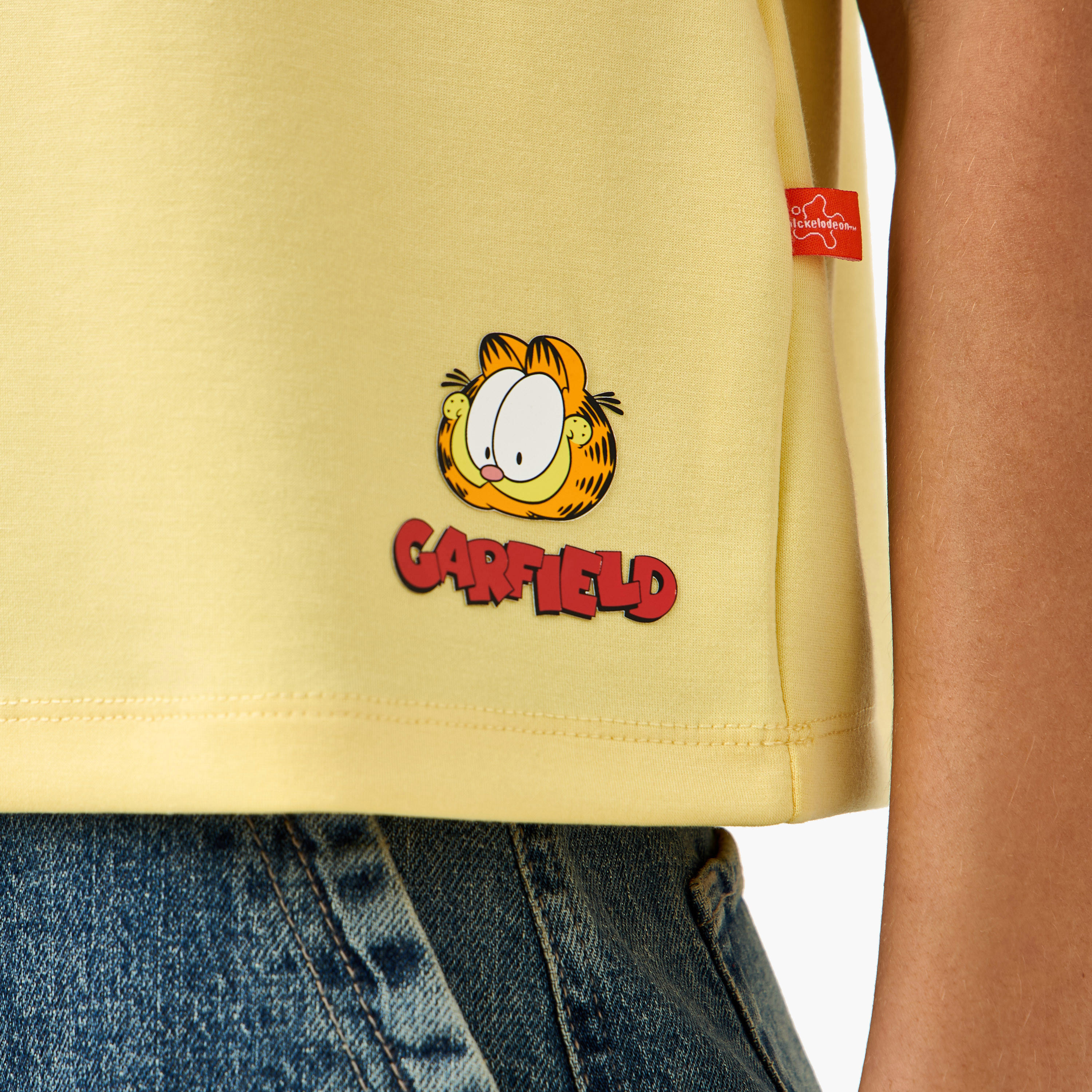 Garfield Print Cropped Polo T-shirt-women-clothing-tshirts-image-5