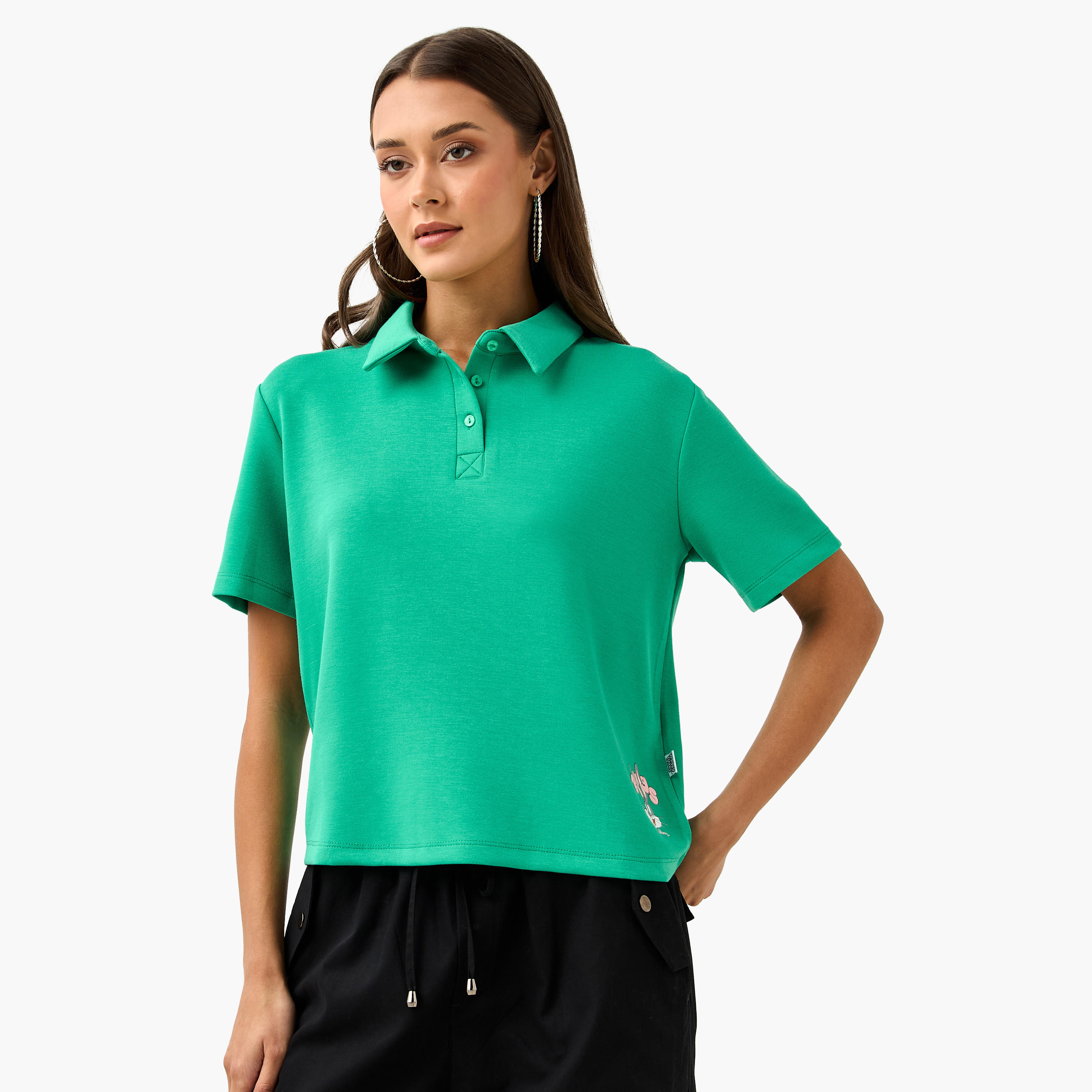 Bugs Bunny Print Polo T-shirt-women-clothing-tshirts-image-1