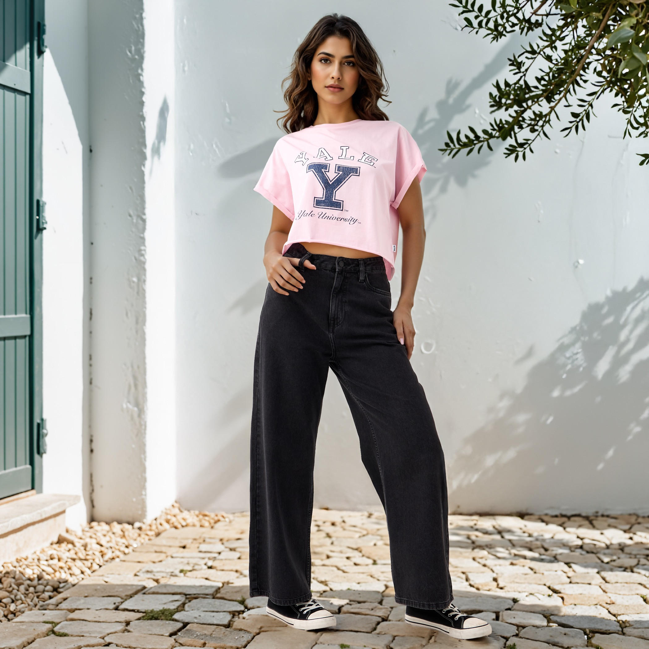 Yale University Cropped T-shirt with Extended Sleeves-women-clothing-tshirts-image-2