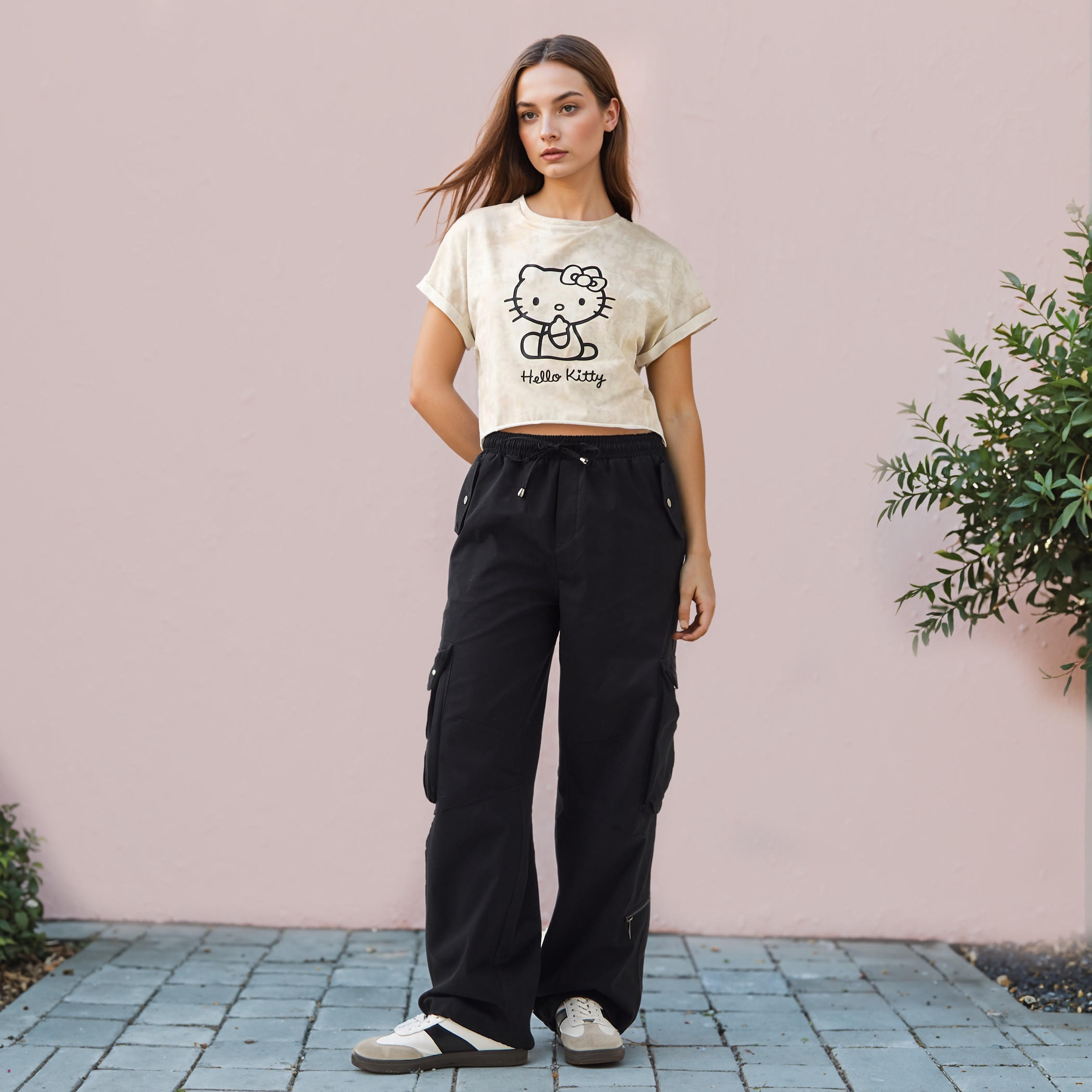 Hello Kitty Print Crop T-shirt with Extended Sleeves-women-clothing-tshirts-image-2