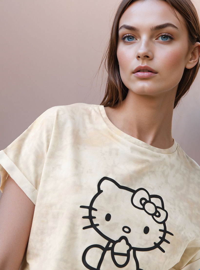 Hello Kitty Print Crop T-shirt with Extended Sleeves-women-clothing-tshirts-image-4