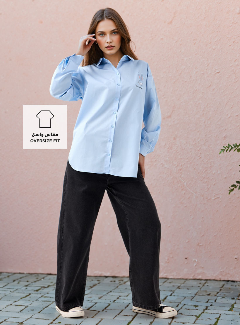 Bugs Bunny Oversized Cotton Shirt with High-Low Hem-women-clothing-shirtsandblouses-shirts-image-2