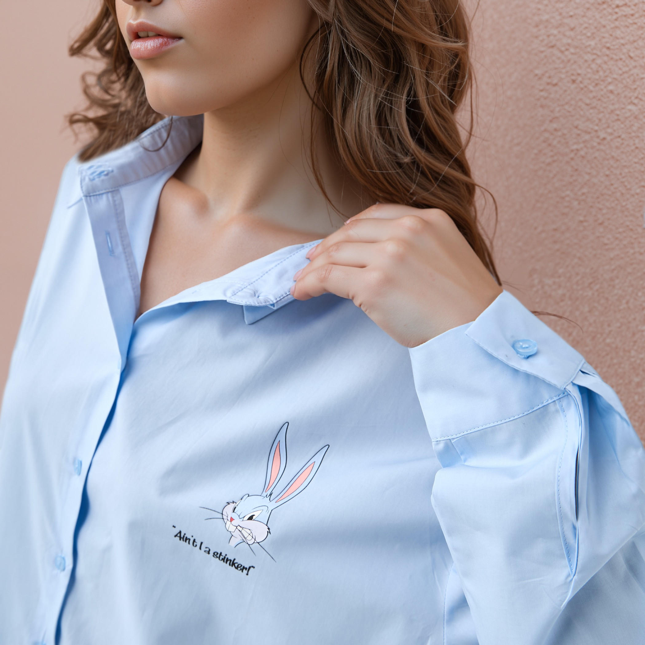 Bugs Bunny Oversized Cotton Shirt with High-Low Hem-women-clothing-shirtsandblouses-shirts-image-4