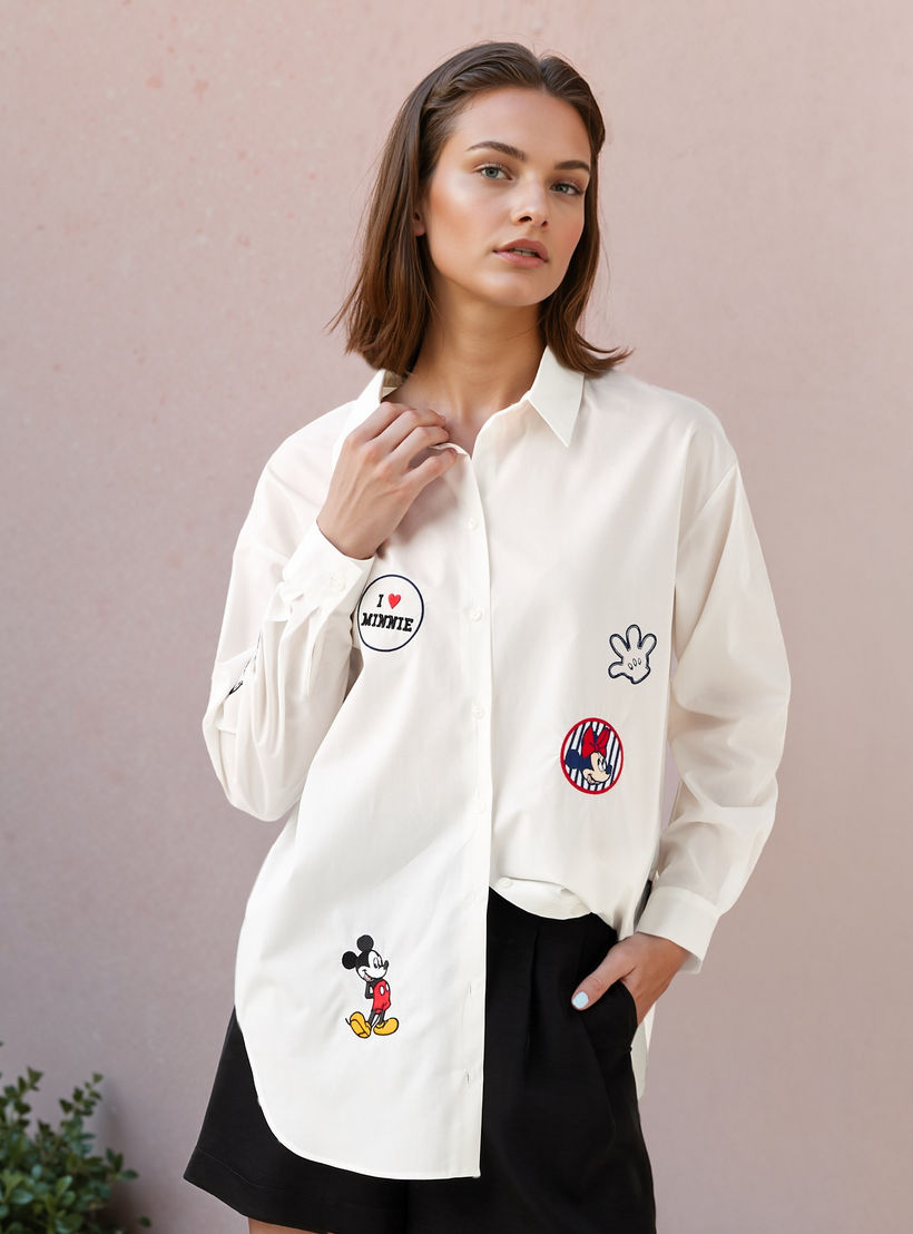 Mickey and Minnie Mouse Oversized Cotton Shirt with High-Low Hem-women-clothing-shirtsandblouses-shirts-image-1