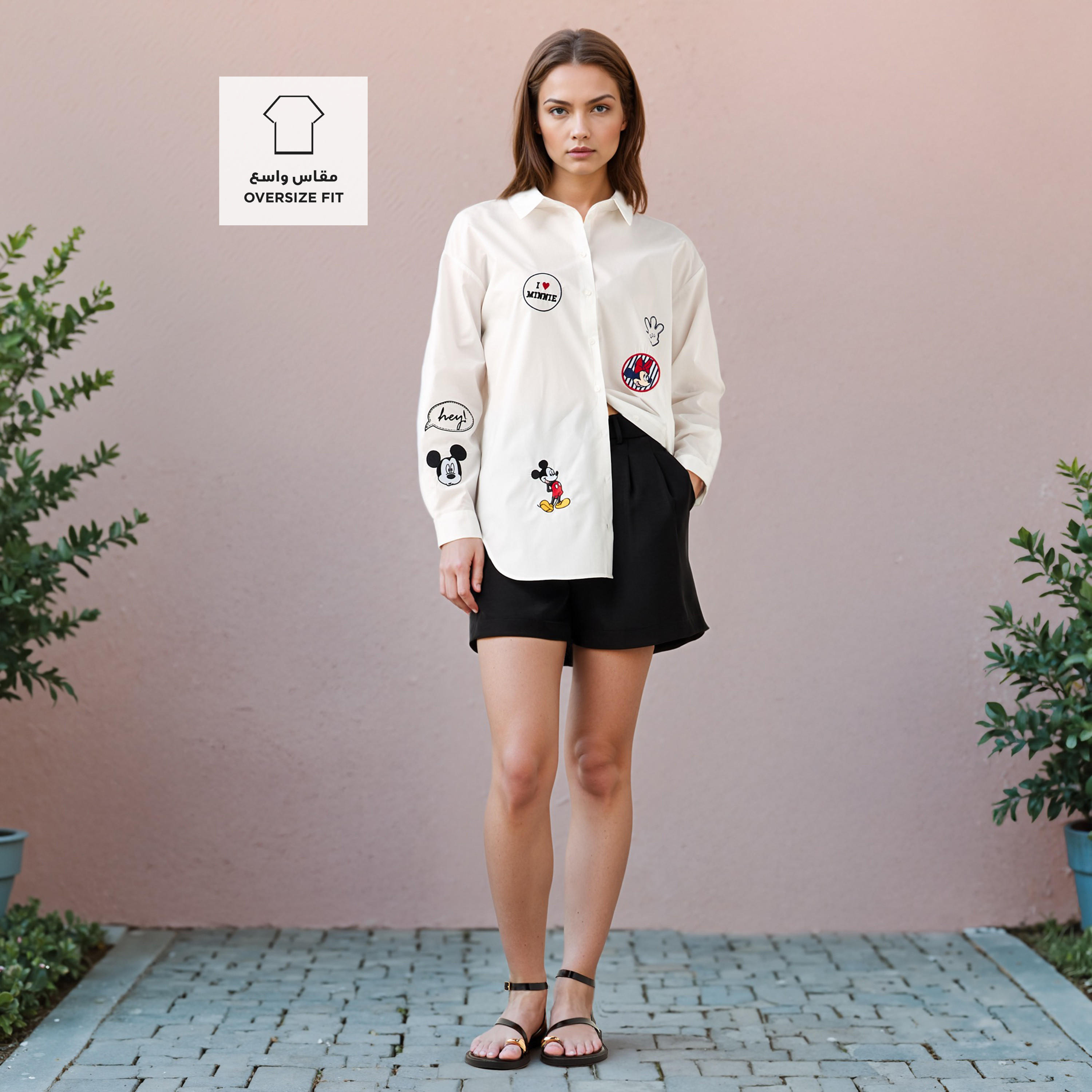 Mickey and Minnie Mouse Oversized Cotton Shirt with High-Low Hem-women-clothing-shirtsandblouses-shirts-image-2