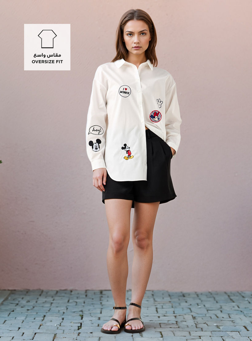 Mickey and Minnie Mouse Oversized Cotton Shirt with High-Low Hem-women-clothing-shirtsandblouses-shirts-image-2
