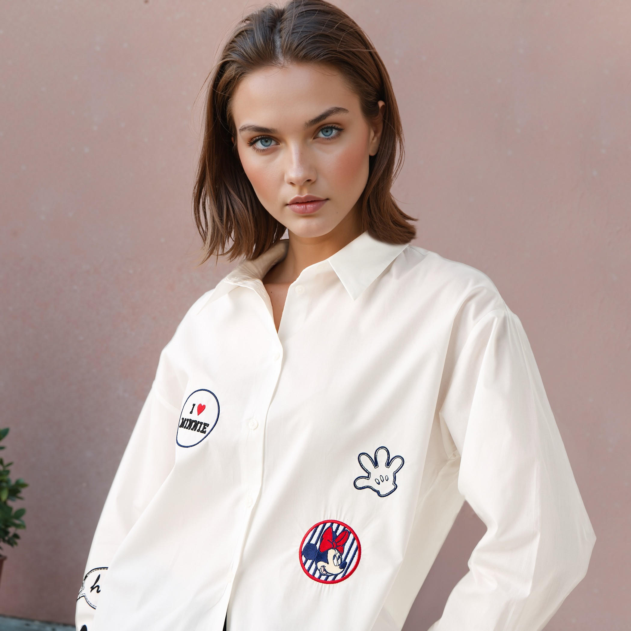 Mickey and Minnie Mouse Oversized Cotton Shirt with High-Low Hem-women-clothing-shirtsandblouses-shirts-image-4