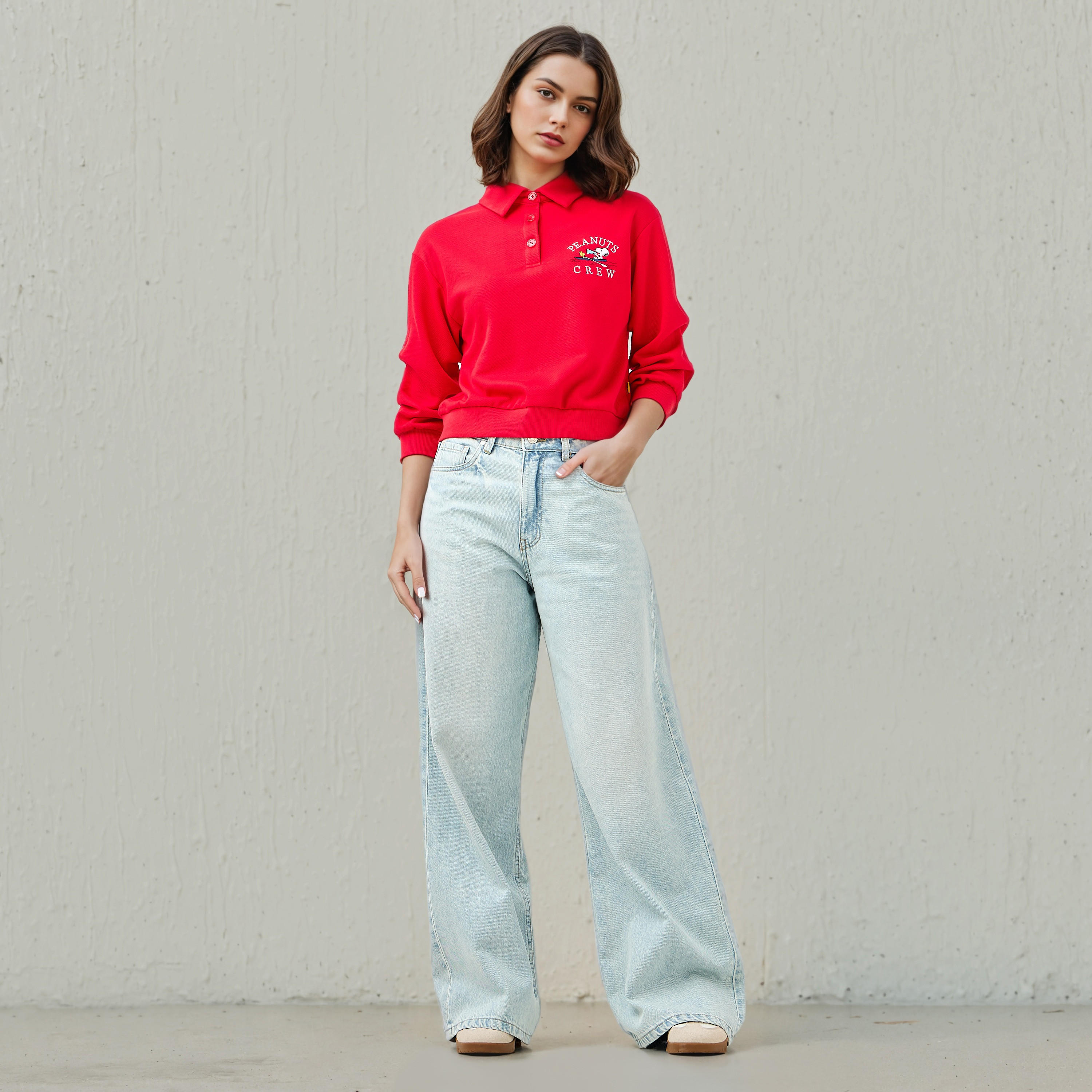 Peanuts Embroidered Sweatshirt with Collar-women-winterwear-hoodiesandsweatshirts-sweatshirts-image-2