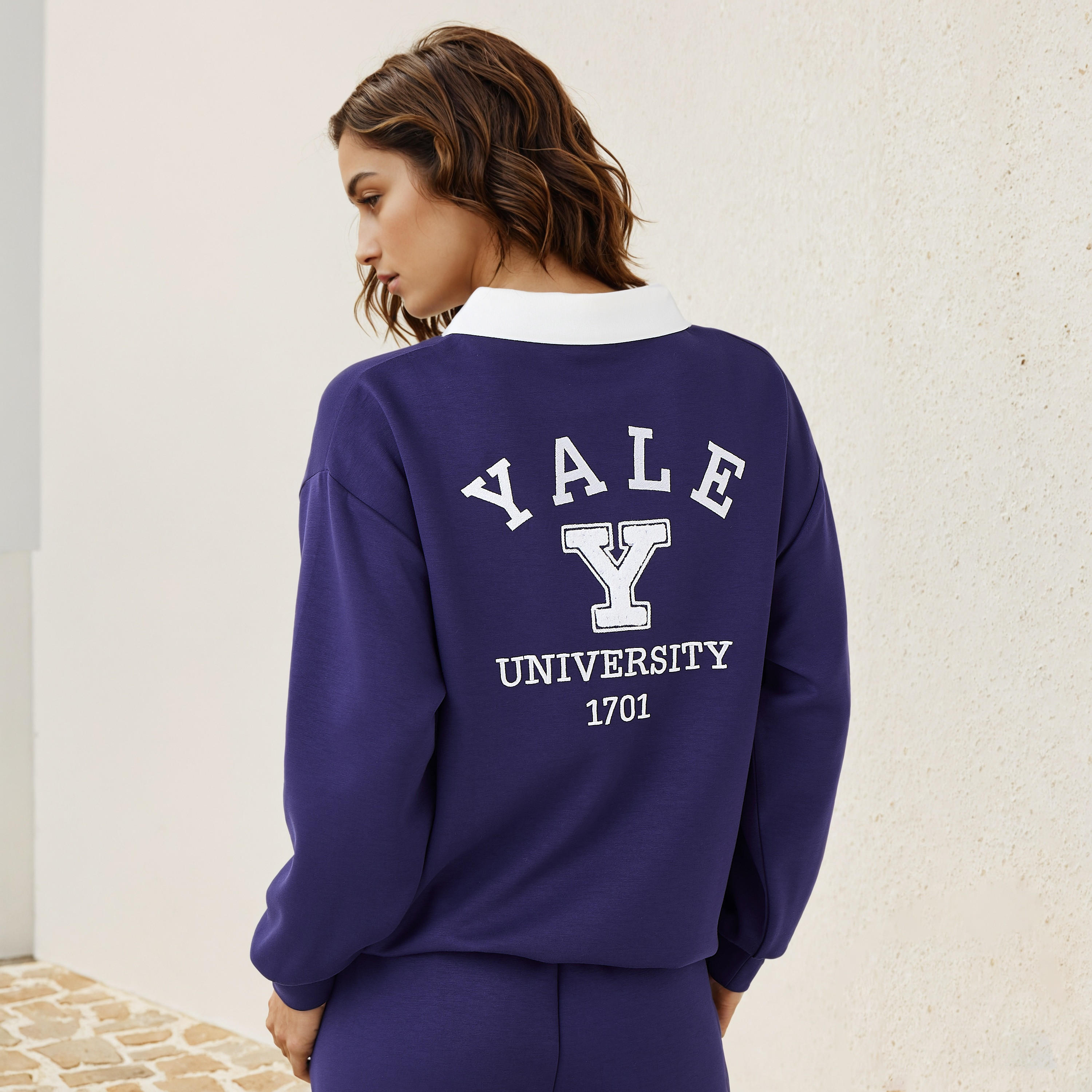Yale Print Sweatshirt with Contrast Collar-women-winterwear-hoodiesandsweatshirts-sweatshirts-image-3