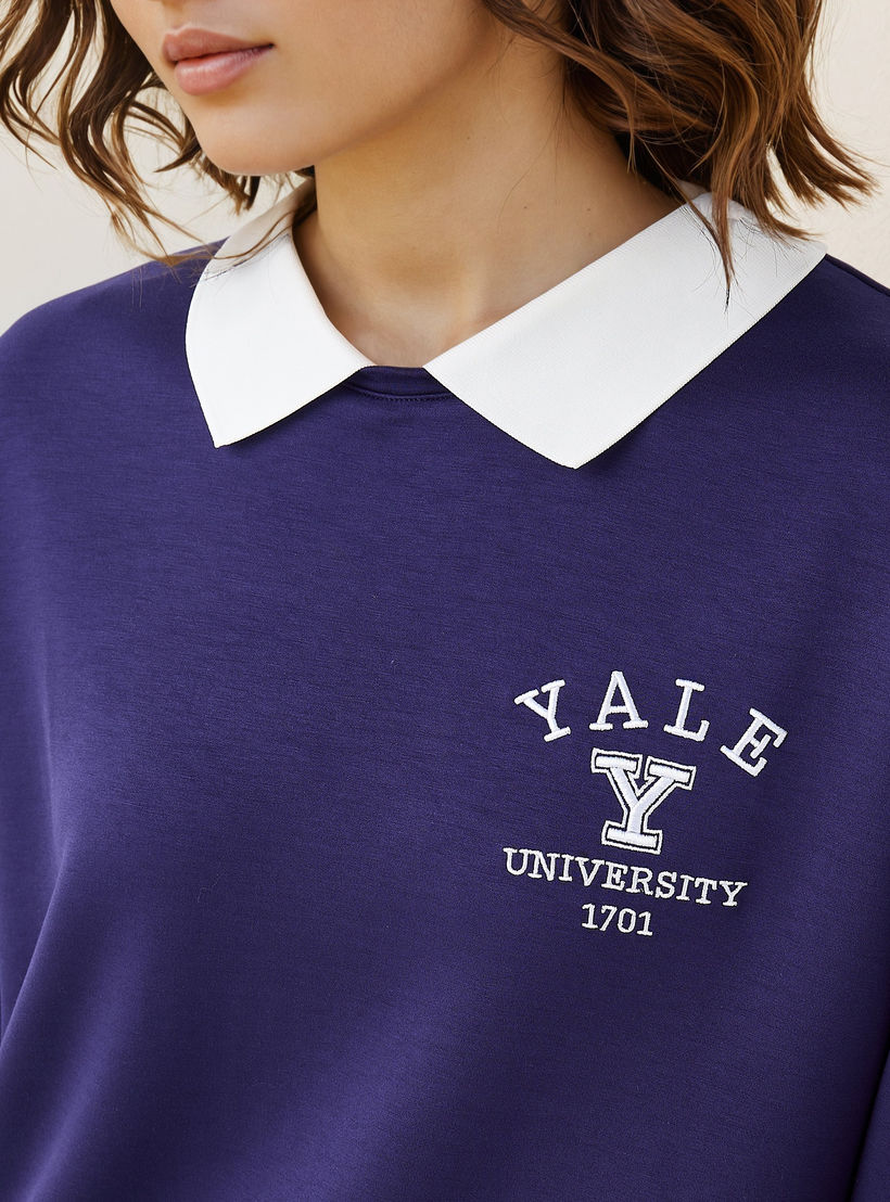 Yale Print Sweatshirt with Contrast Collar-women-winterwear-hoodiesandsweatshirts-sweatshirts-image-4