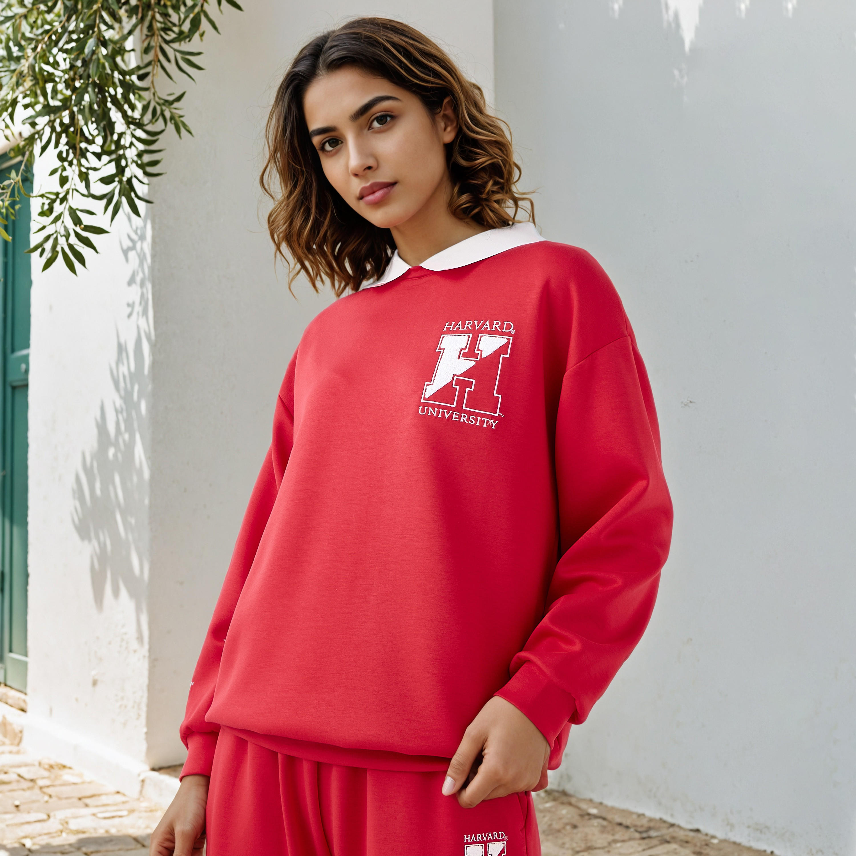 Harvard Print Sweatshirt with Contrast Collar-women-winterwear-hoodiesandsweatshirts-sweatshirts-image-1