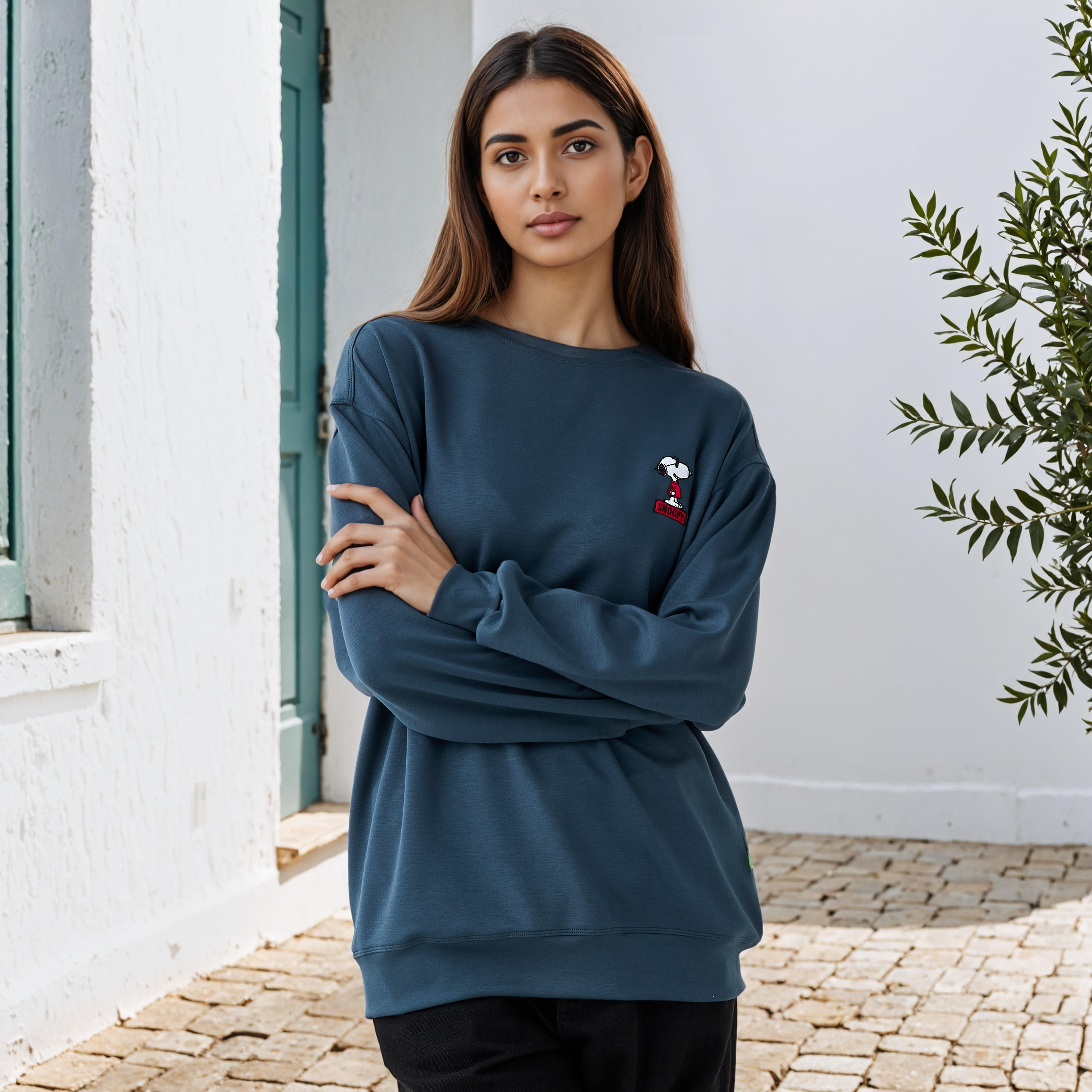 Snoopy Embroidered Sweatshirt-women-winterwear-hoodiesandsweatshirts-sweatshirts-image-1