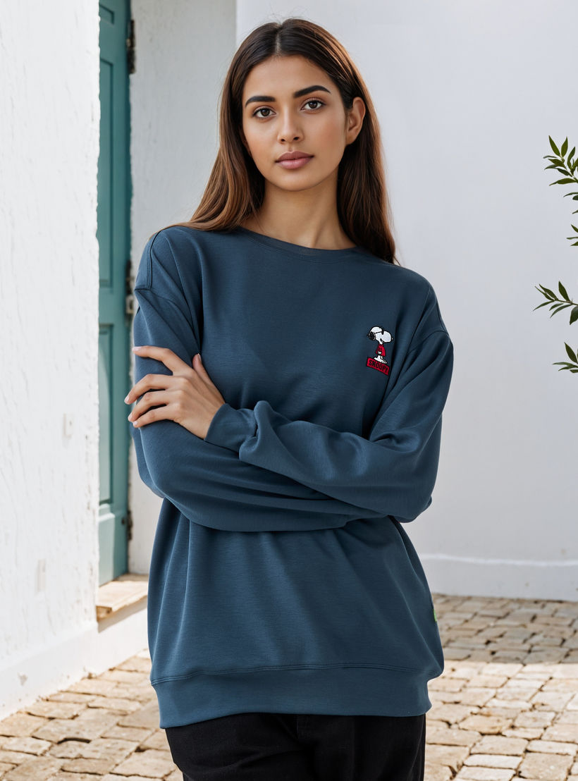 Snoopy Embroidered Sweatshirt-women-winterwear-hoodiesandsweatshirts-sweatshirts-image-1