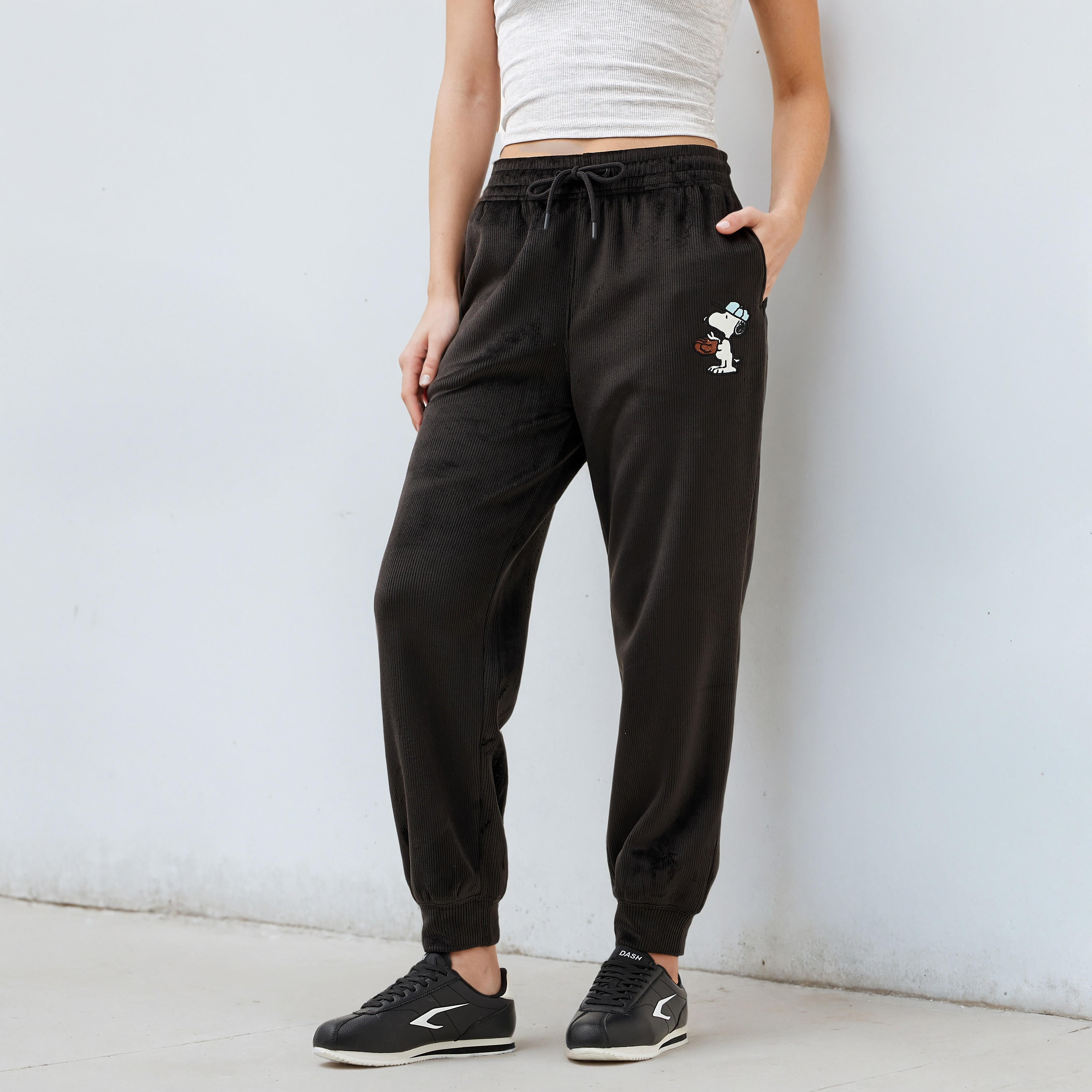 Snoopy Embroidered Joggers-women-clothing-bottoms-joggers-image-1