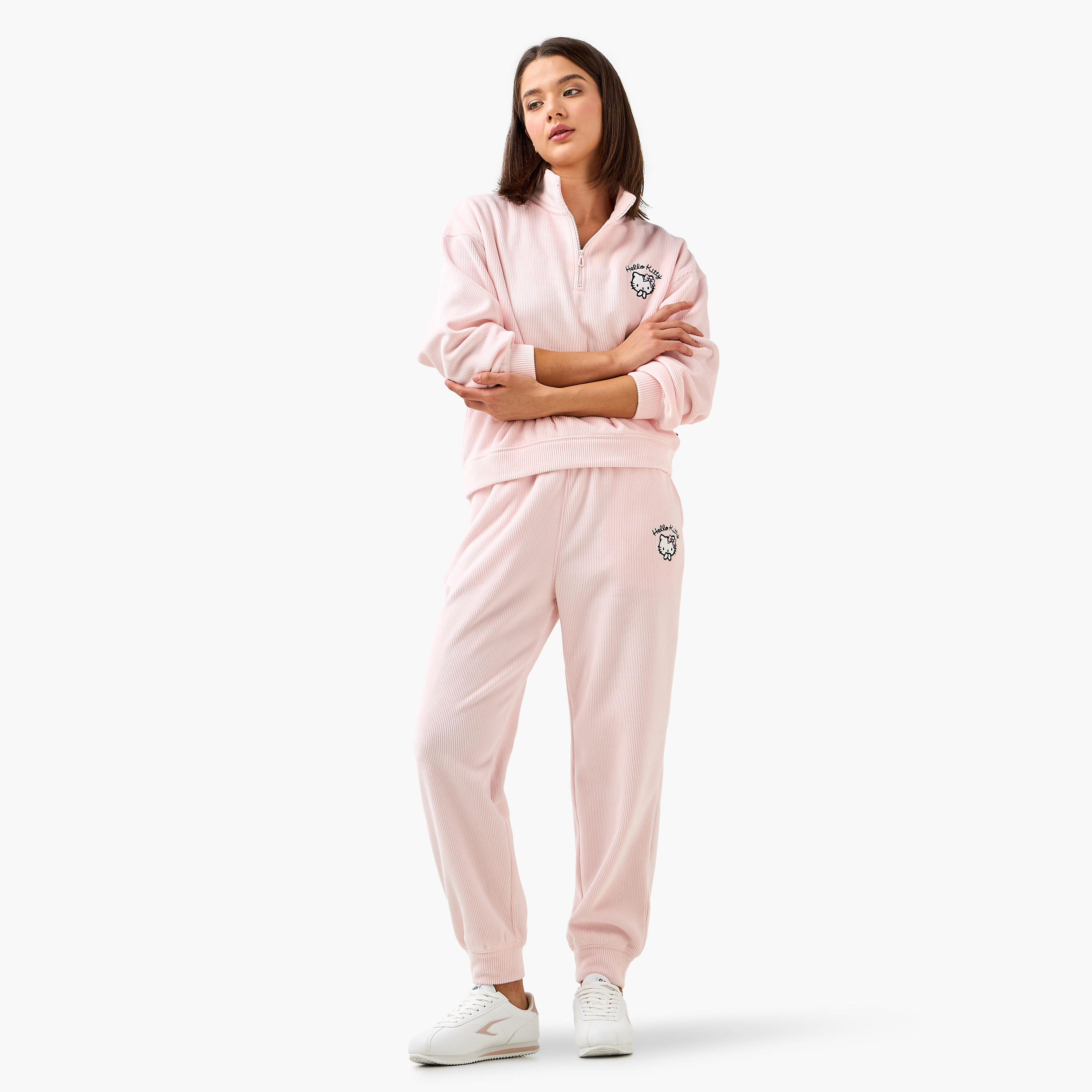 Hello Kitty Embroidered Ribbed Joggers-women-clothing-bottoms-joggers-image-2