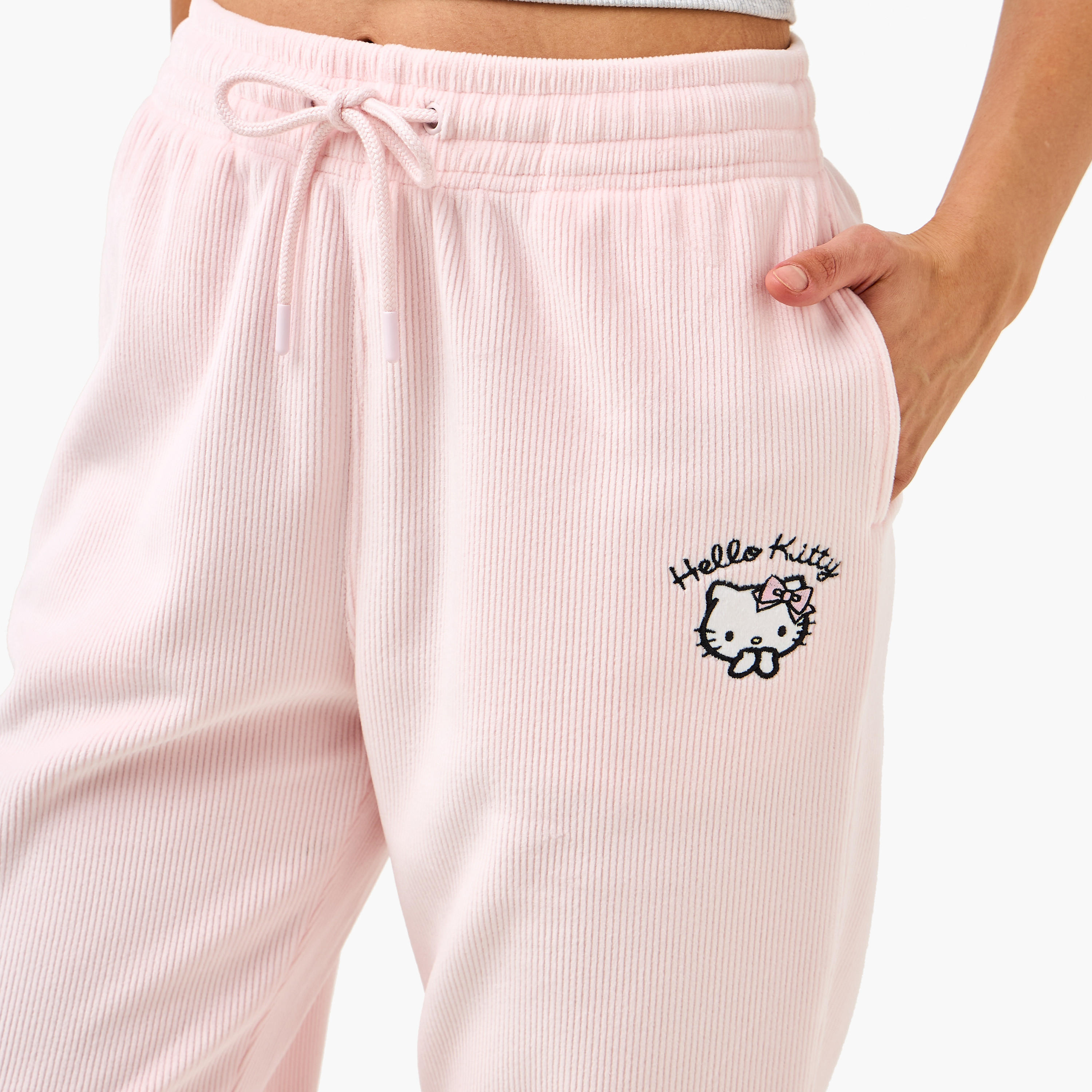 Hello Kitty Embroidered Ribbed Joggers-women-clothing-bottoms-joggers-image-4