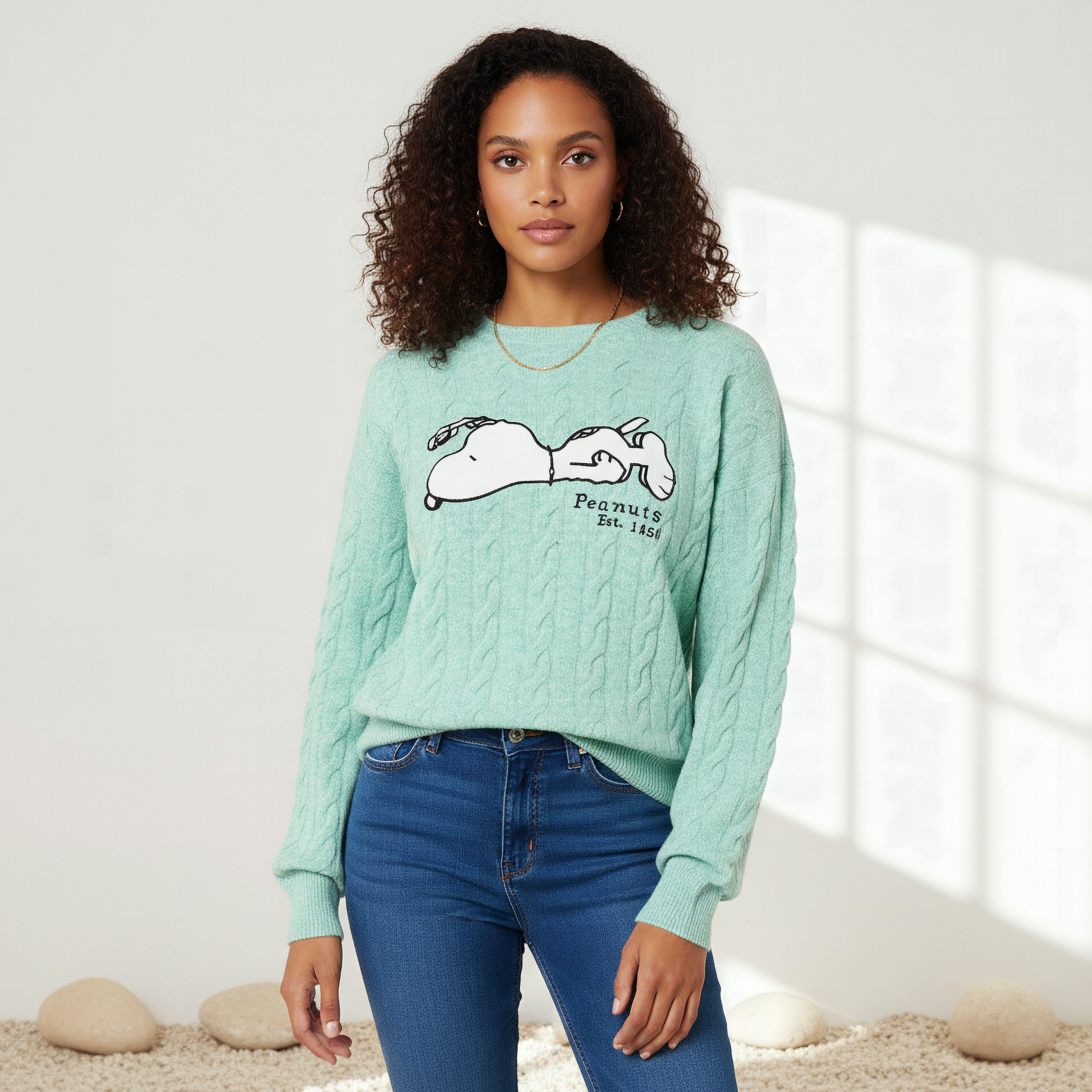 Snoopy Embroidered Crew Neck Jumper-women-clothing-cardigansandjumpers-jumpers-image-1