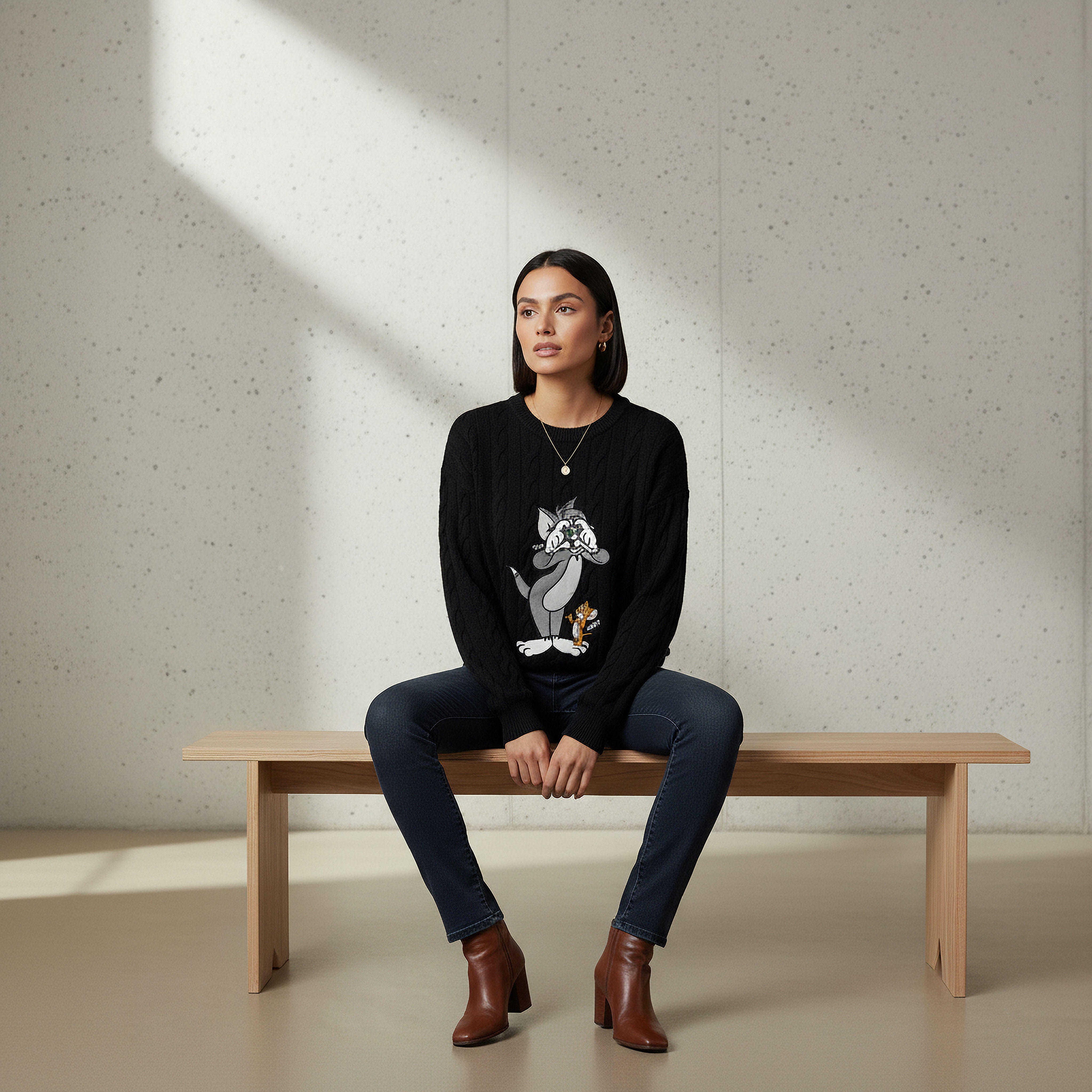 كنزة بياقة مستديرة مطرزة بشخصيات توم وجيري-women-clothing-cardigansandjumpers-jumpers-image-1