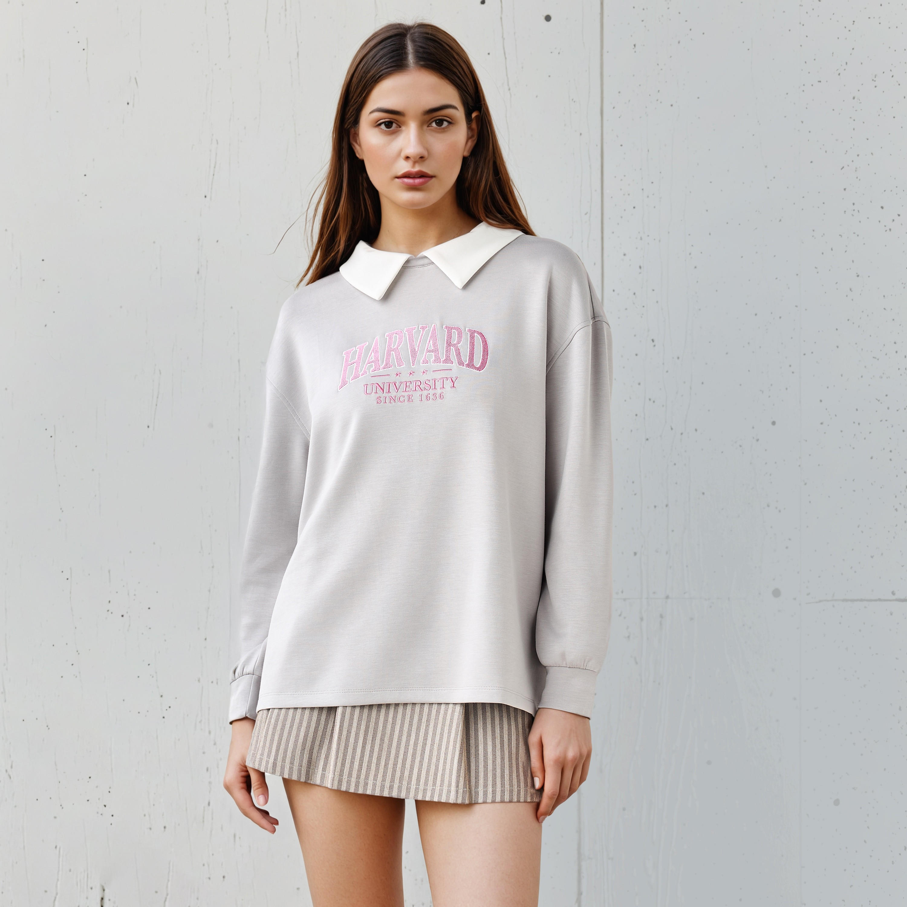 Harvard Embroidered Sweatshirt with Contrast Collar-women-winterwear-hoodiesandsweatshirts-sweatshirts-image-1