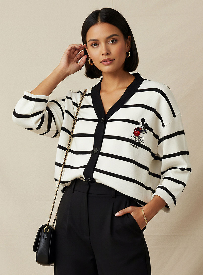 كارديجان واسع بياقة V مخطط-women-winterwear-cardigansandjumpers-cardigans-image-1