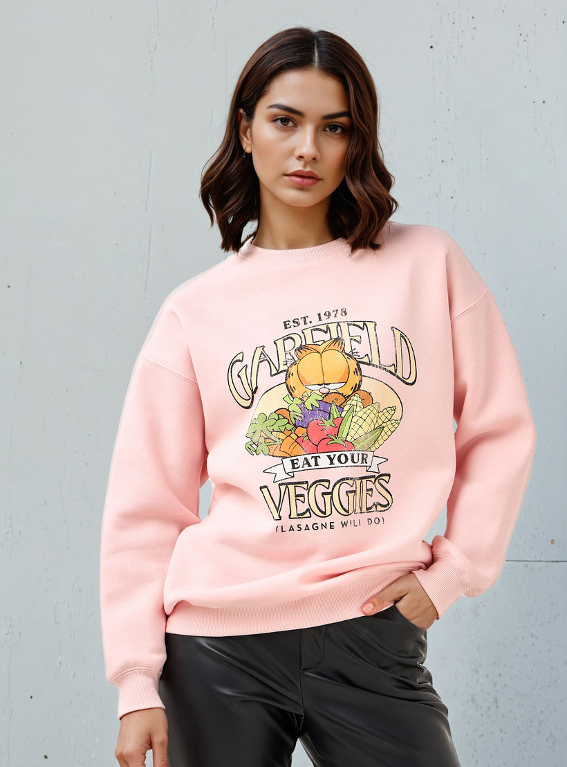 Garfield Print Crew Neck Sweatshirt-women-winterwear-hoodiesandsweatshirts-sweatshirts-image-1