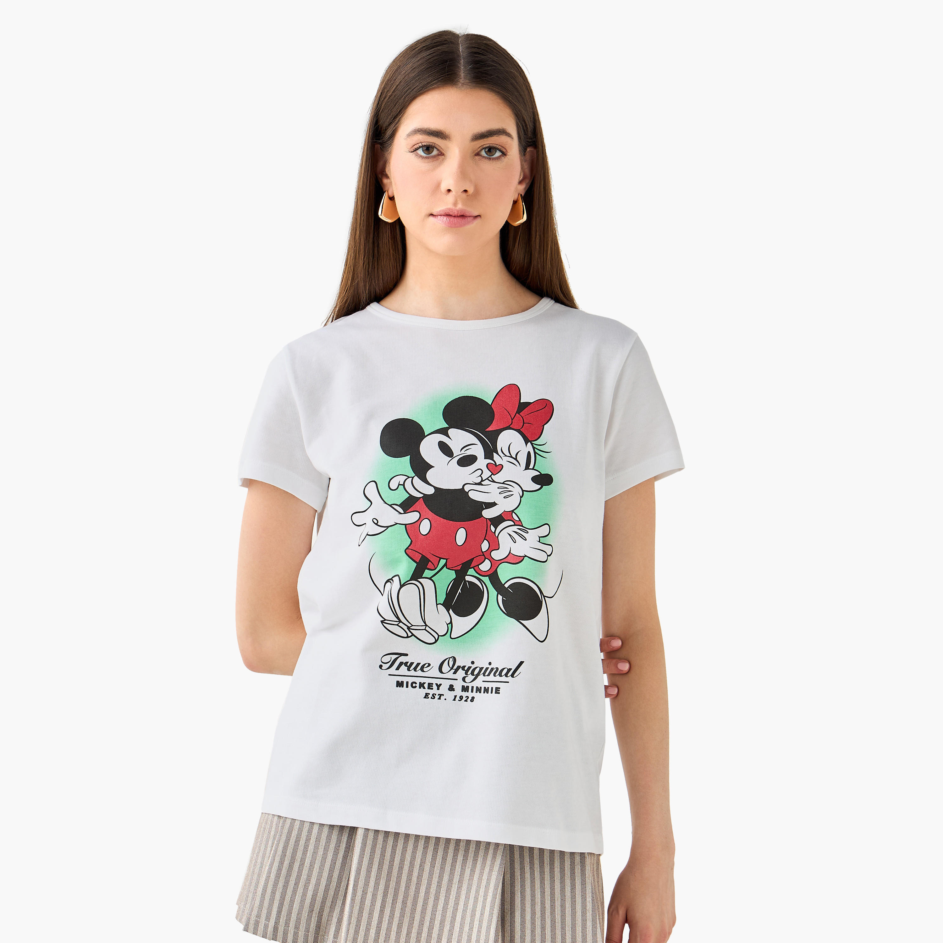 تيشيرت قطن بطبعات ميكي وميني ماوس-women-clothing-tshirts-image-1