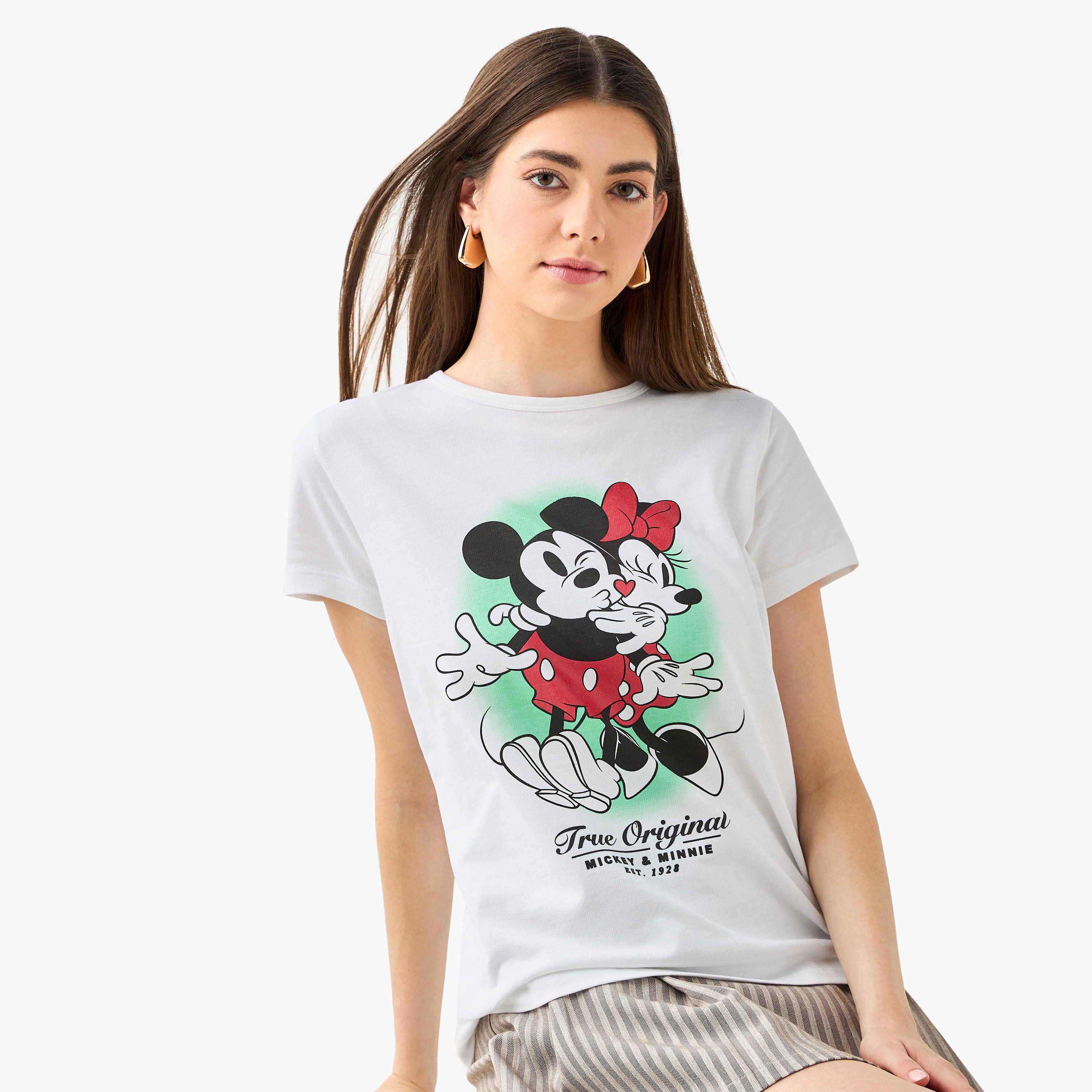 Mickey and Minnie Mouse Cotton T-shirt -women-clothing-tshirts-image-4