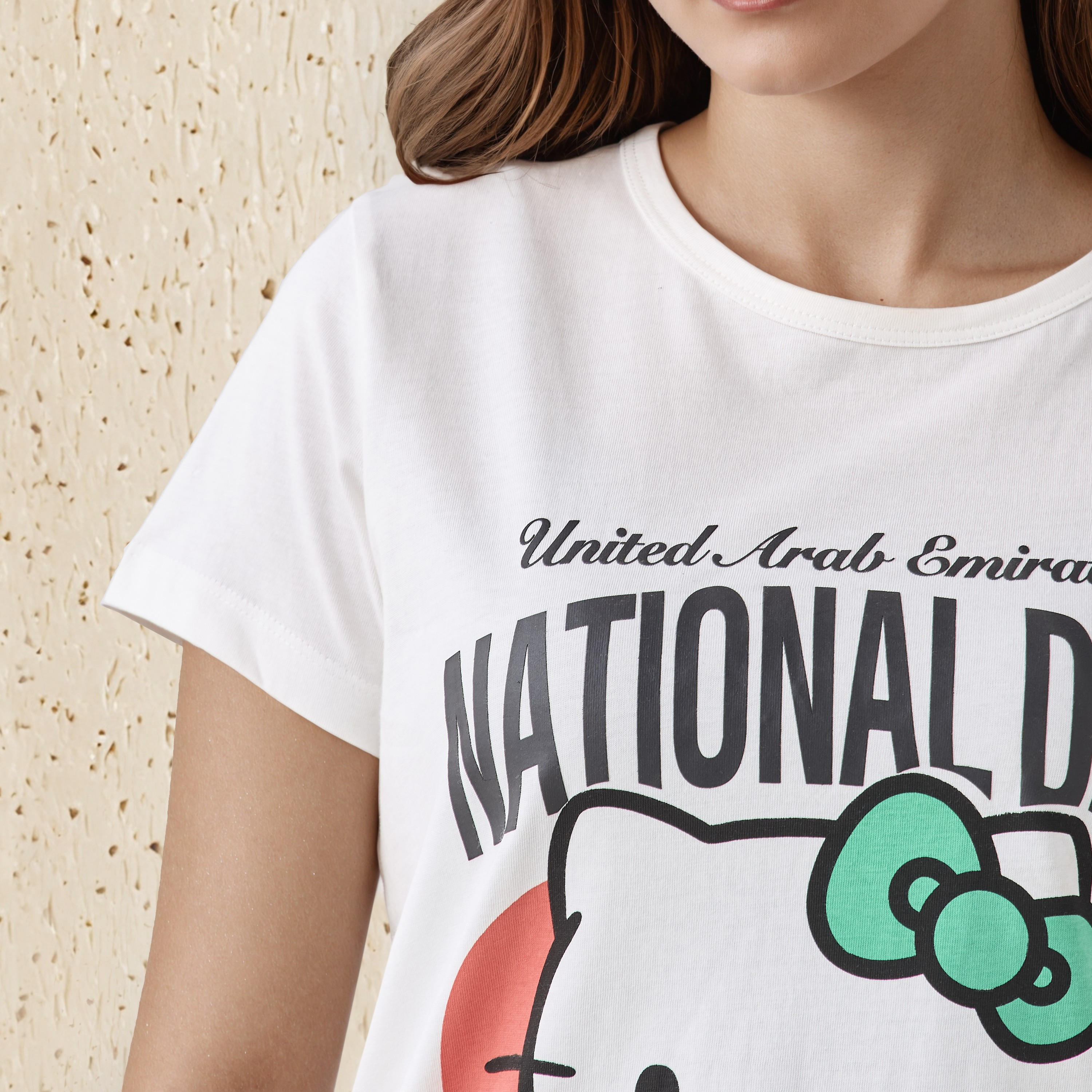 Hello Kitty Cotton T-shirt with UAE National Day Print-women-clothing-tshirts-image-4