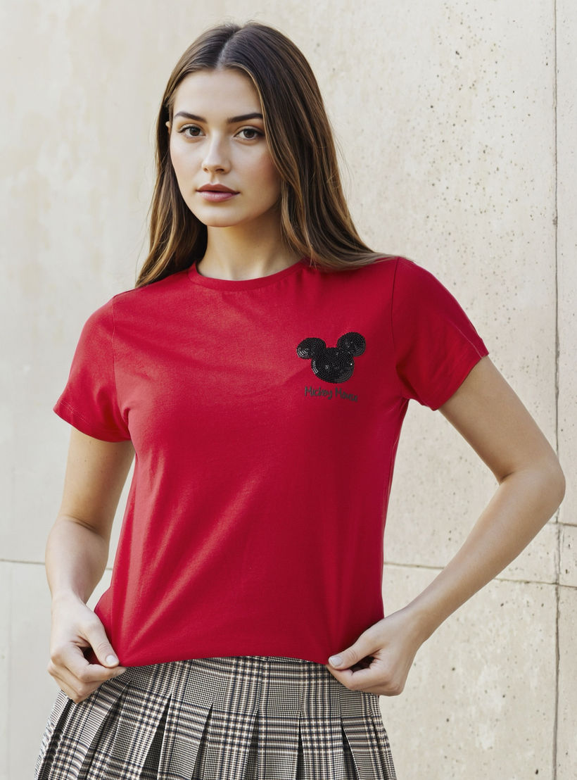 تي شيرت قطن بطبعة ميكي ماوس-women-clothing-tshirts-image-1