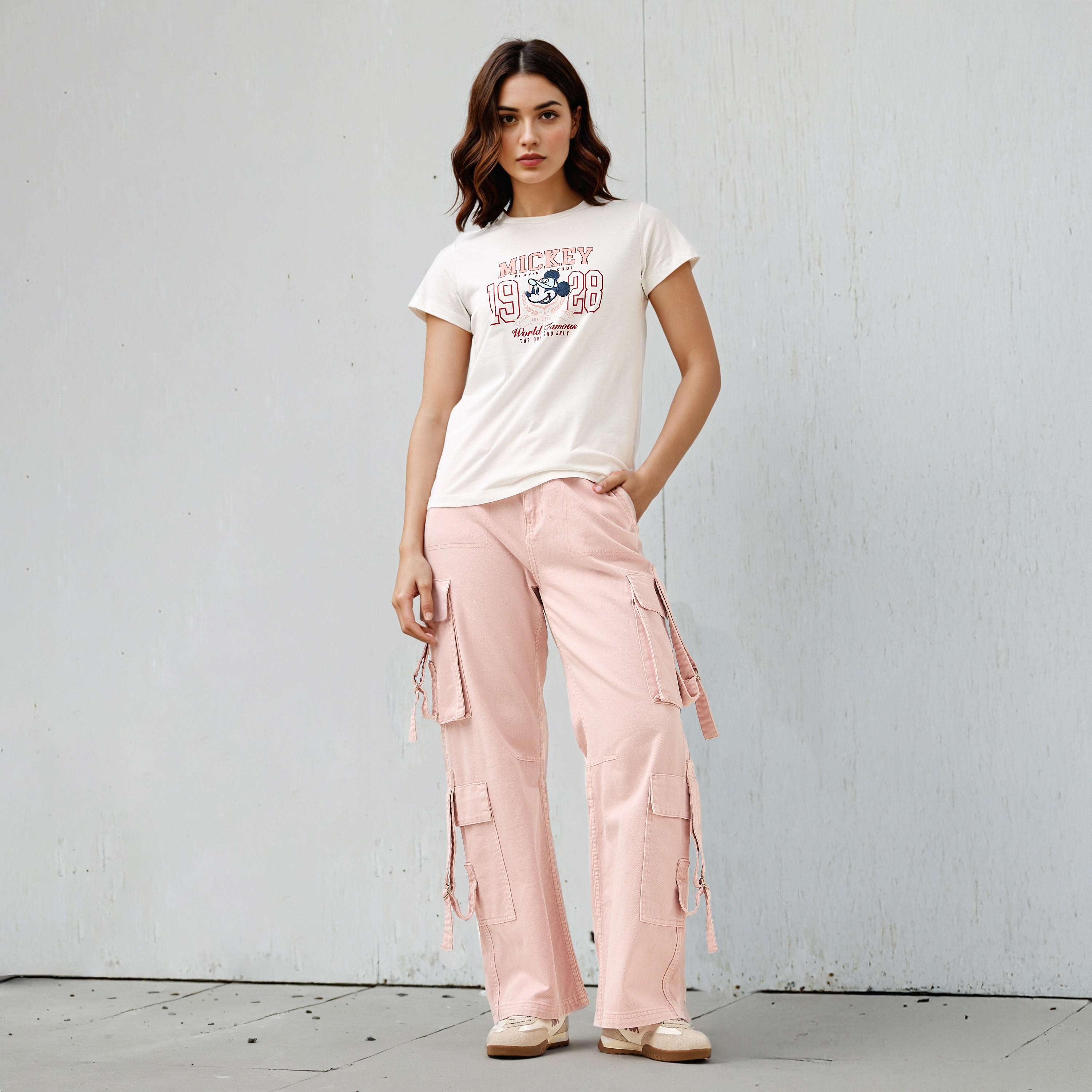 Mickey Mouse Print T-shirt with Crew Neck-women-clothing-tshirts-image-2