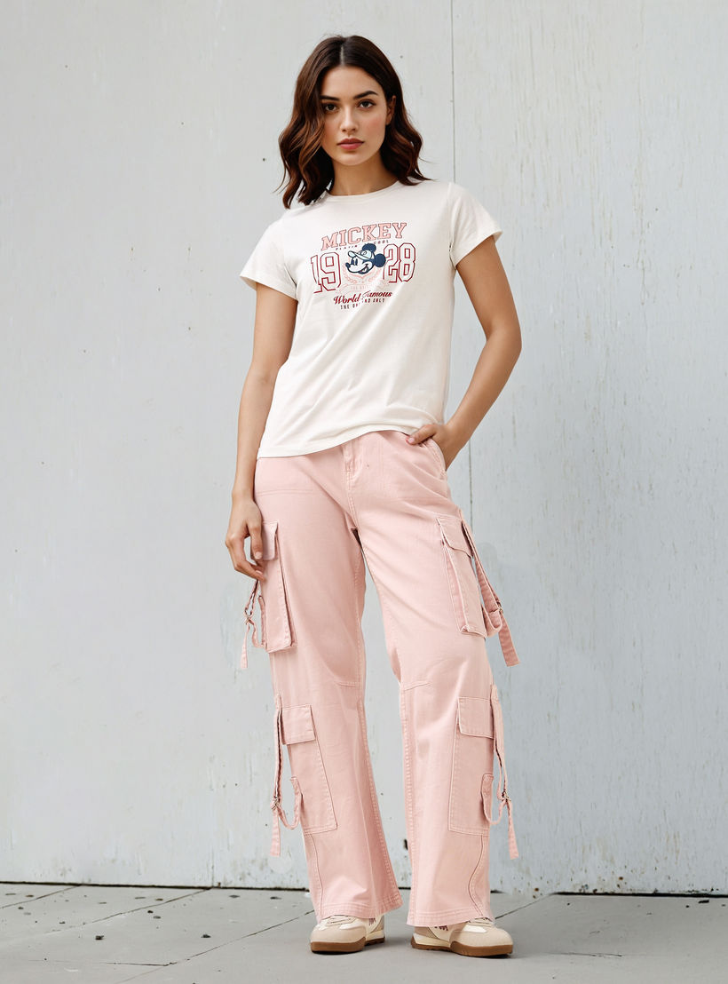 Mickey Mouse Print T-shirt with Crew Neck-women-clothing-tshirts-image-2