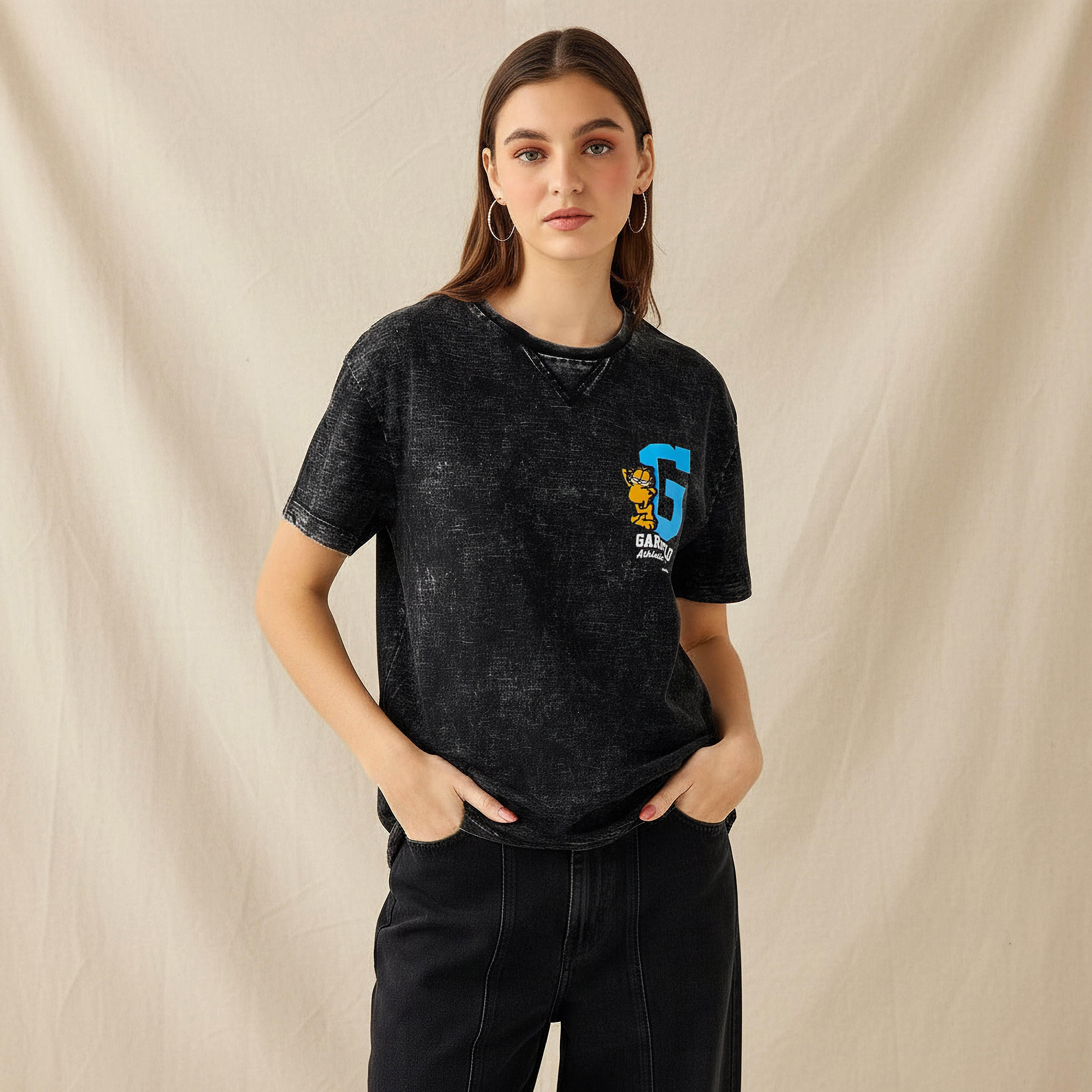 Garfield Relaxed Fit Cotton Washed T-shirt-women-clothing-tshirts-image-1
