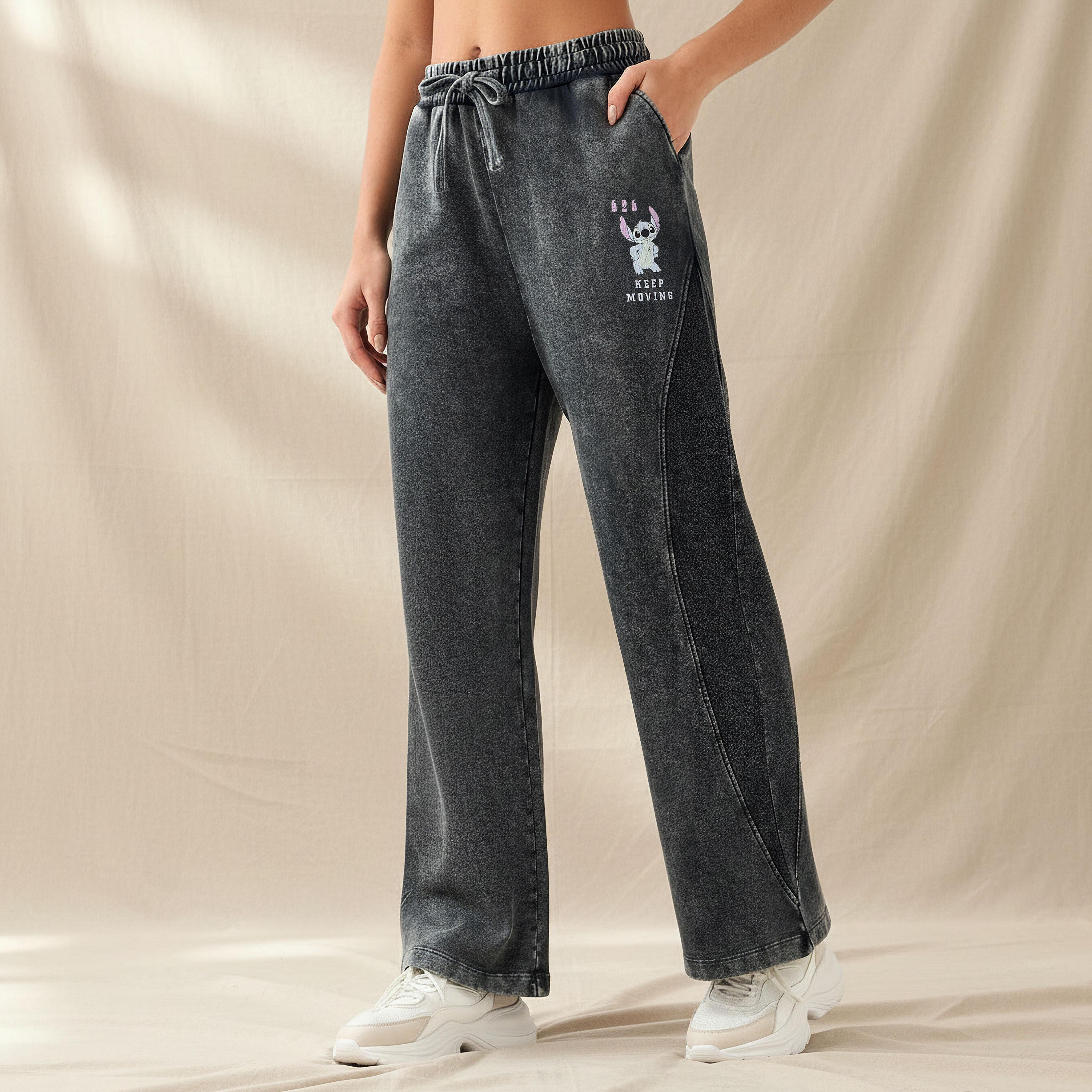 جينز ليلو وستيتش بأرجل واسعة وخصر متوسط الارتفاع-women-clothing-coordsets-image-1
