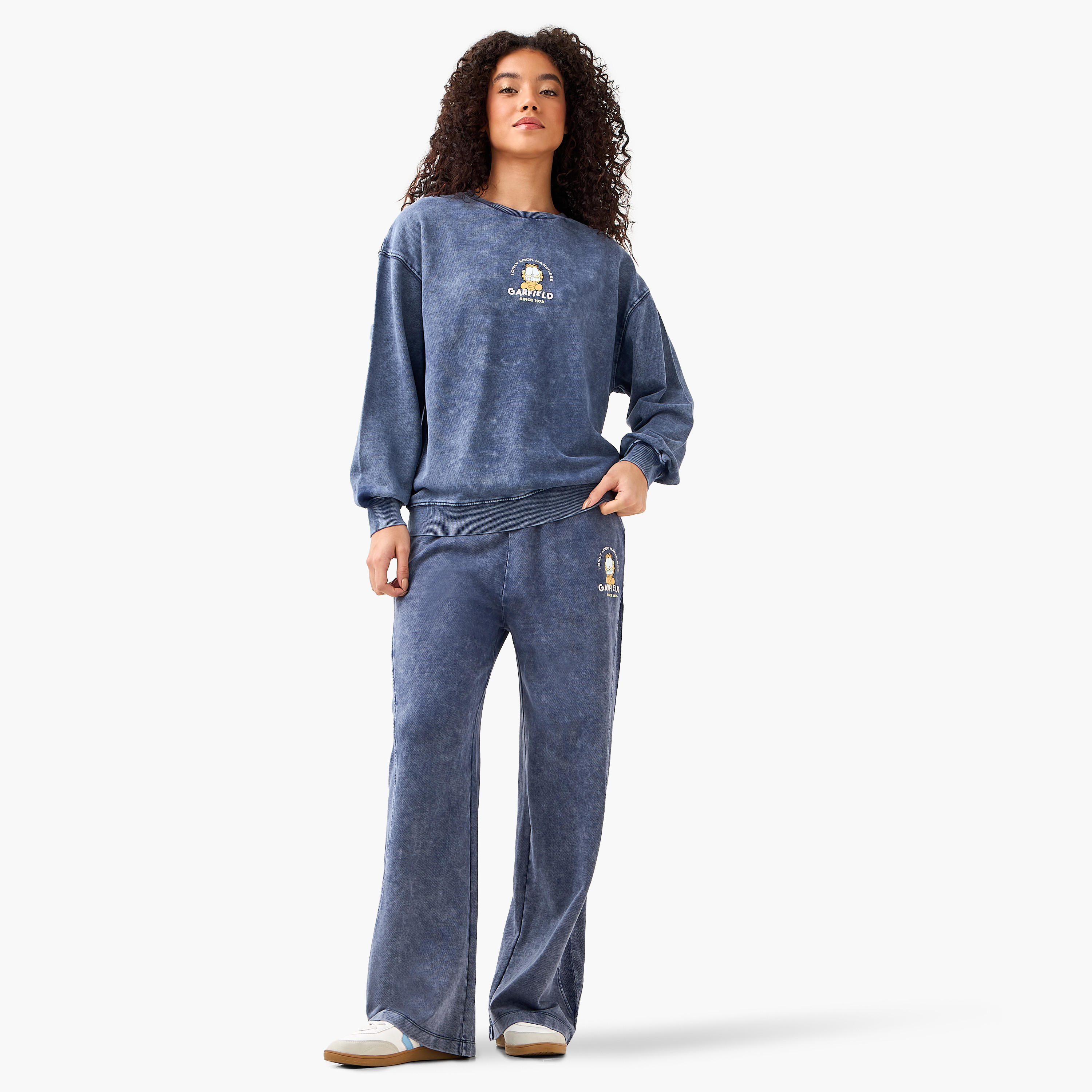 بنطال قطني واسع الساقين بخصر مريح من غارفيلد-women-clothing-coordsets-image-3