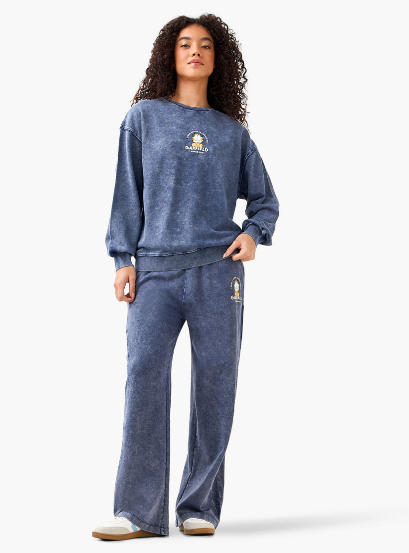 بنطال قطني واسع الساقين بخصر مريح من غارفيلد-women-clothing-coordsets-image-3