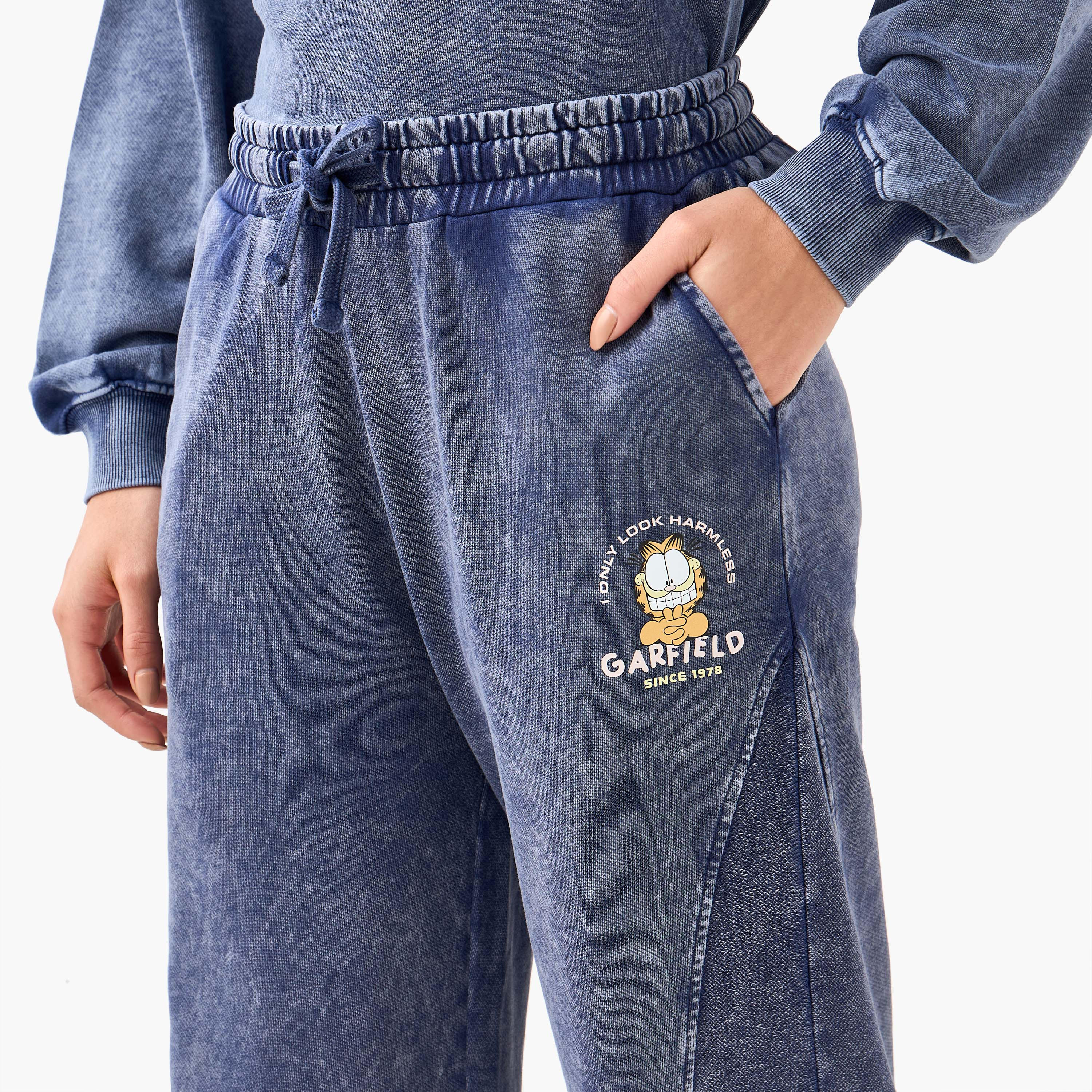 بنطال قطني واسع الساقين بخصر مريح من غارفيلد-women-clothing-coordsets-image-5